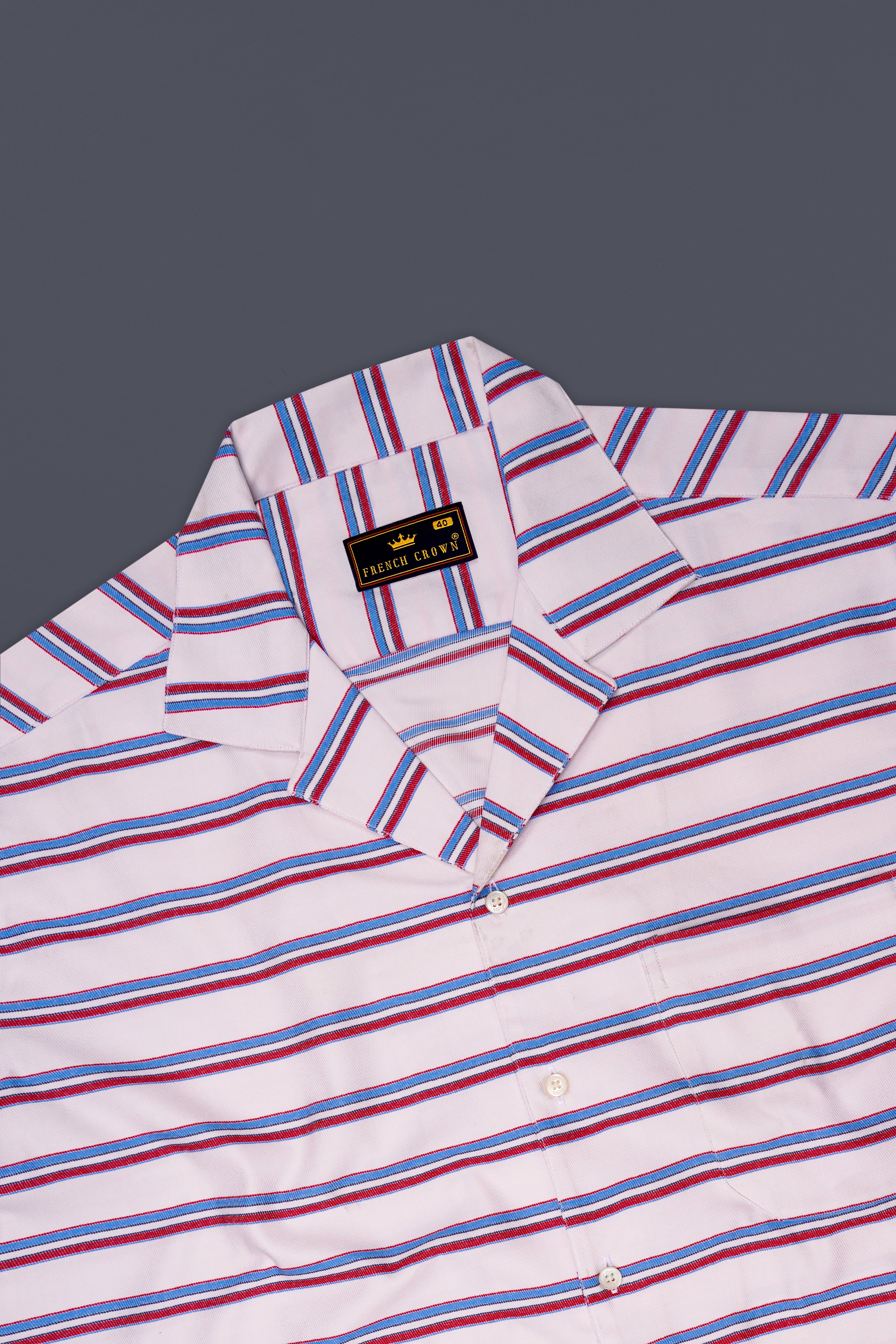 Bright White Multicolour Twill Striped Premium Cotton Half Sleeves Shirt