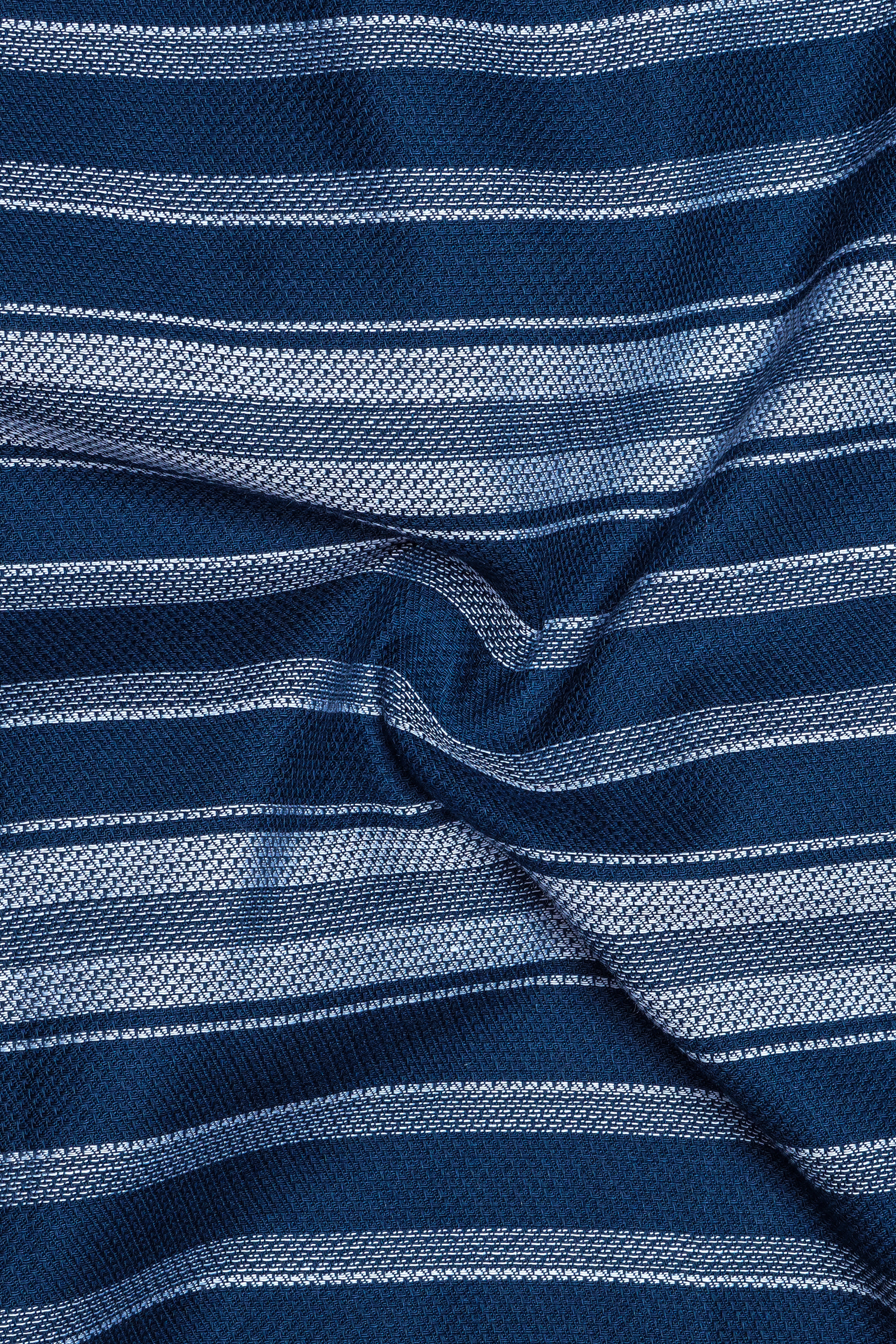 Blue Multicolour Striped Dobby Textured Half-Sleeved Shirt