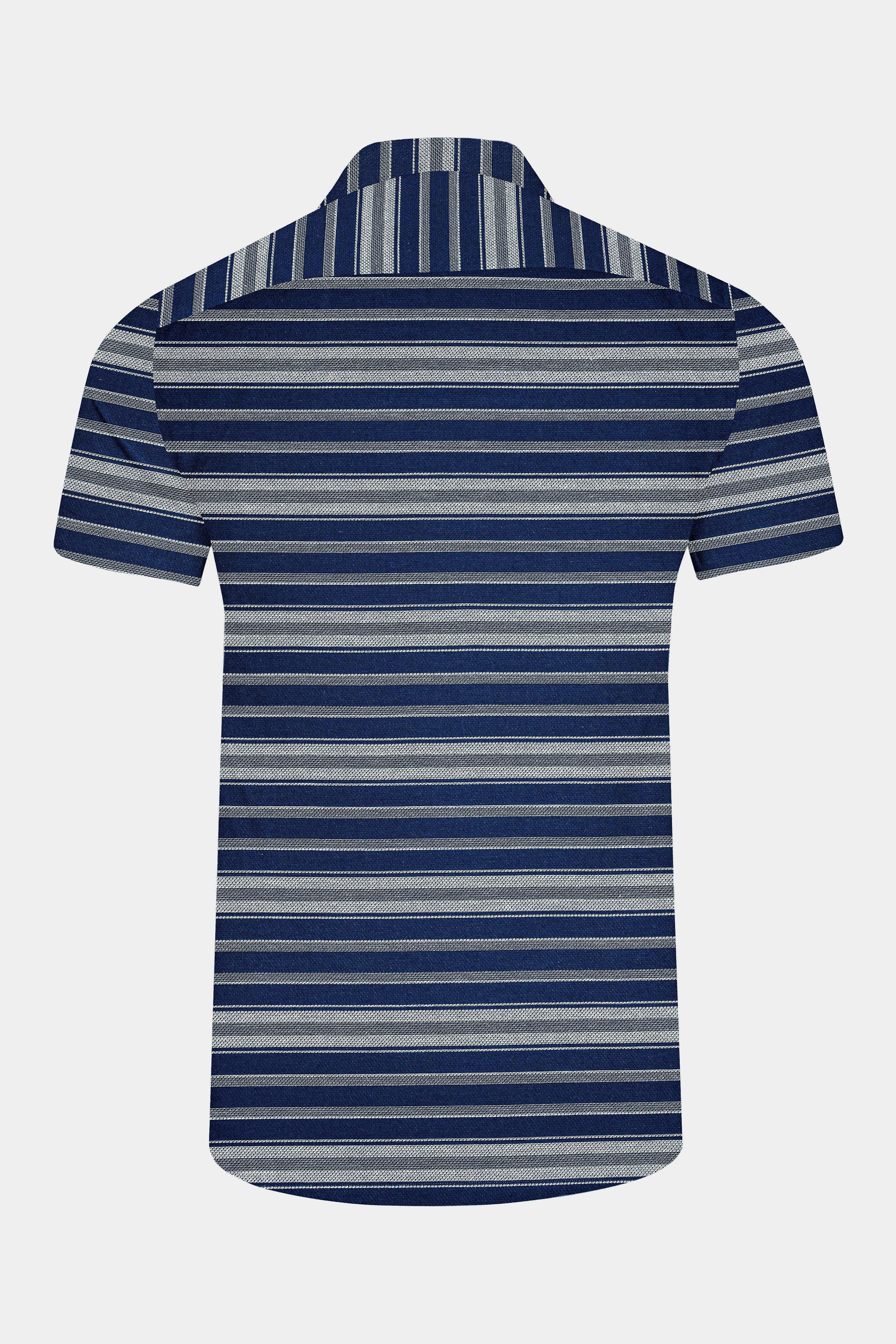 Blue Multicolour Striped Dobby Textured Half-Sleeved Shirt