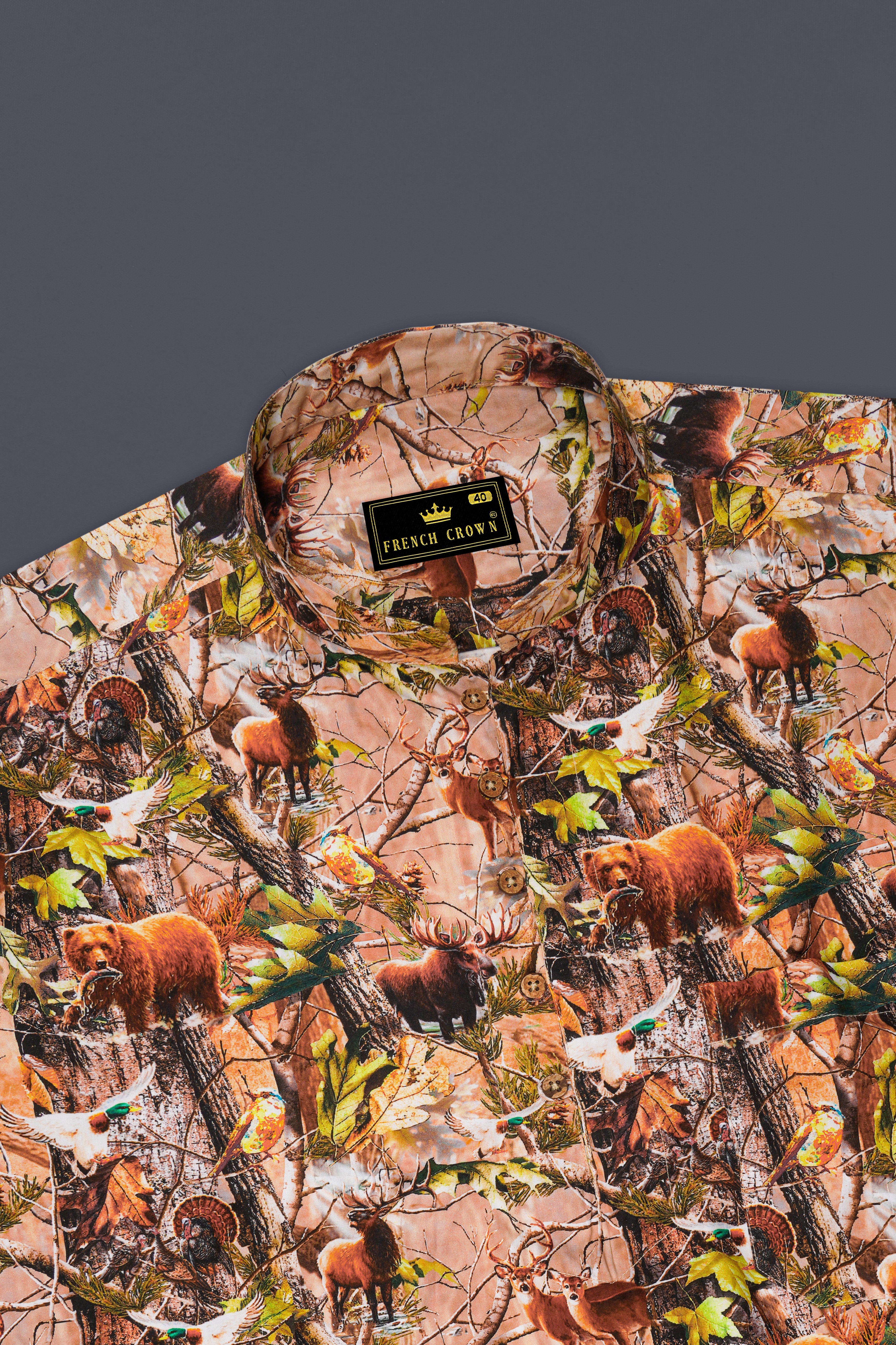 Mandys Beige Multicolour Tropical Printed Premium Cotton Kurta Shirt