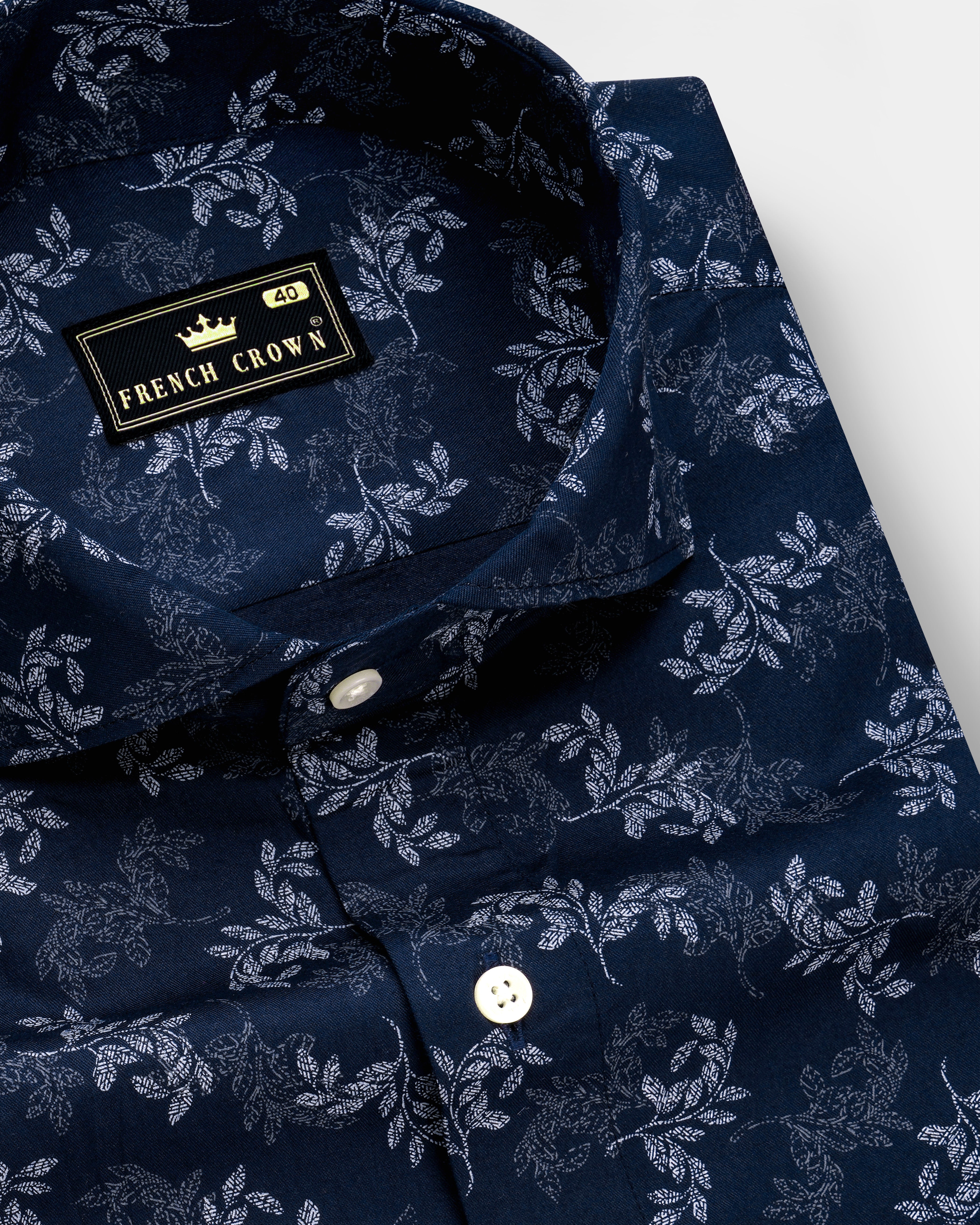 Baltic Blue With Ditsy Printed Super Soft Premium Cotton Shirt
