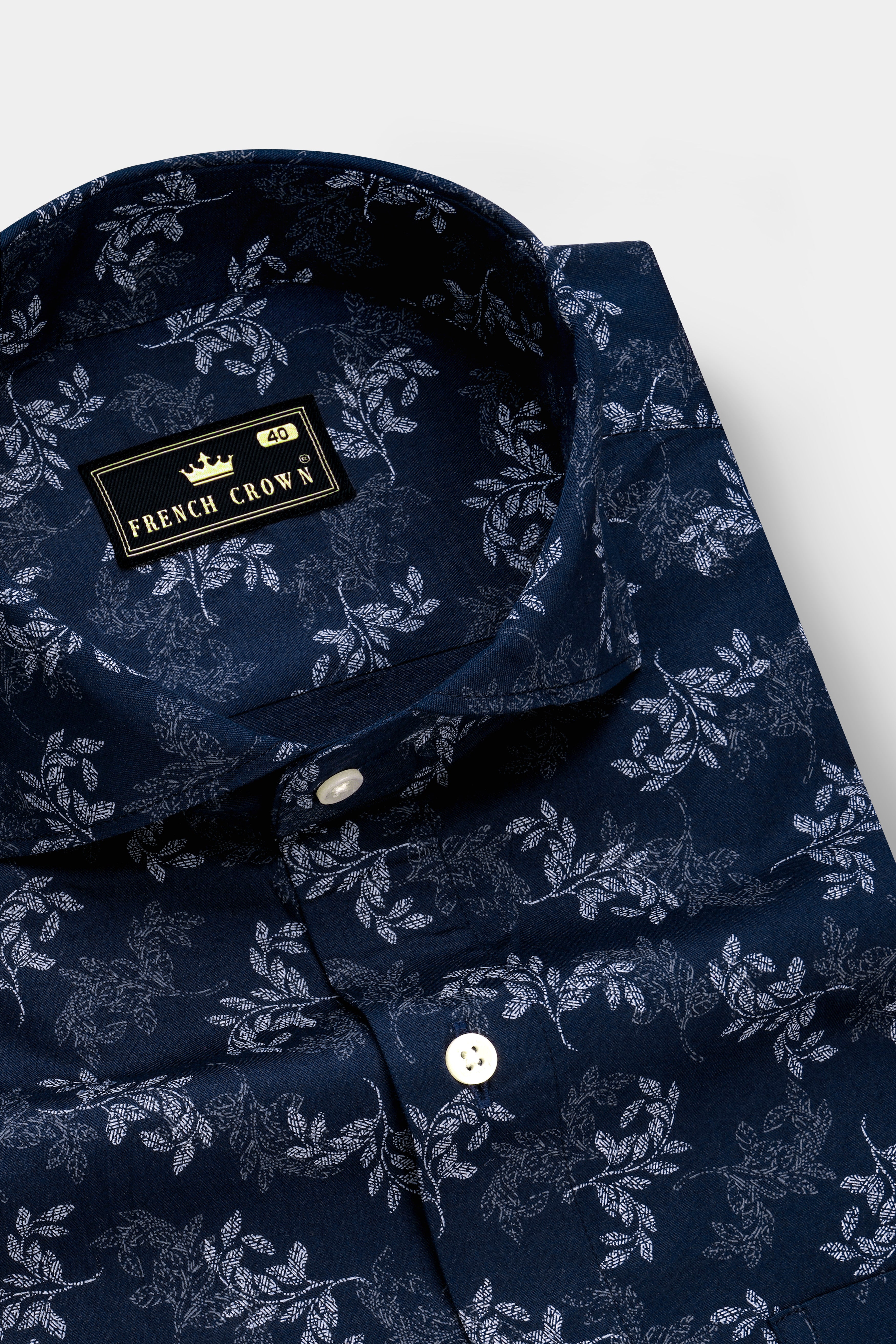 Baltic Blue With Ditsy Printed Super Soft Premium Cotton Shirt