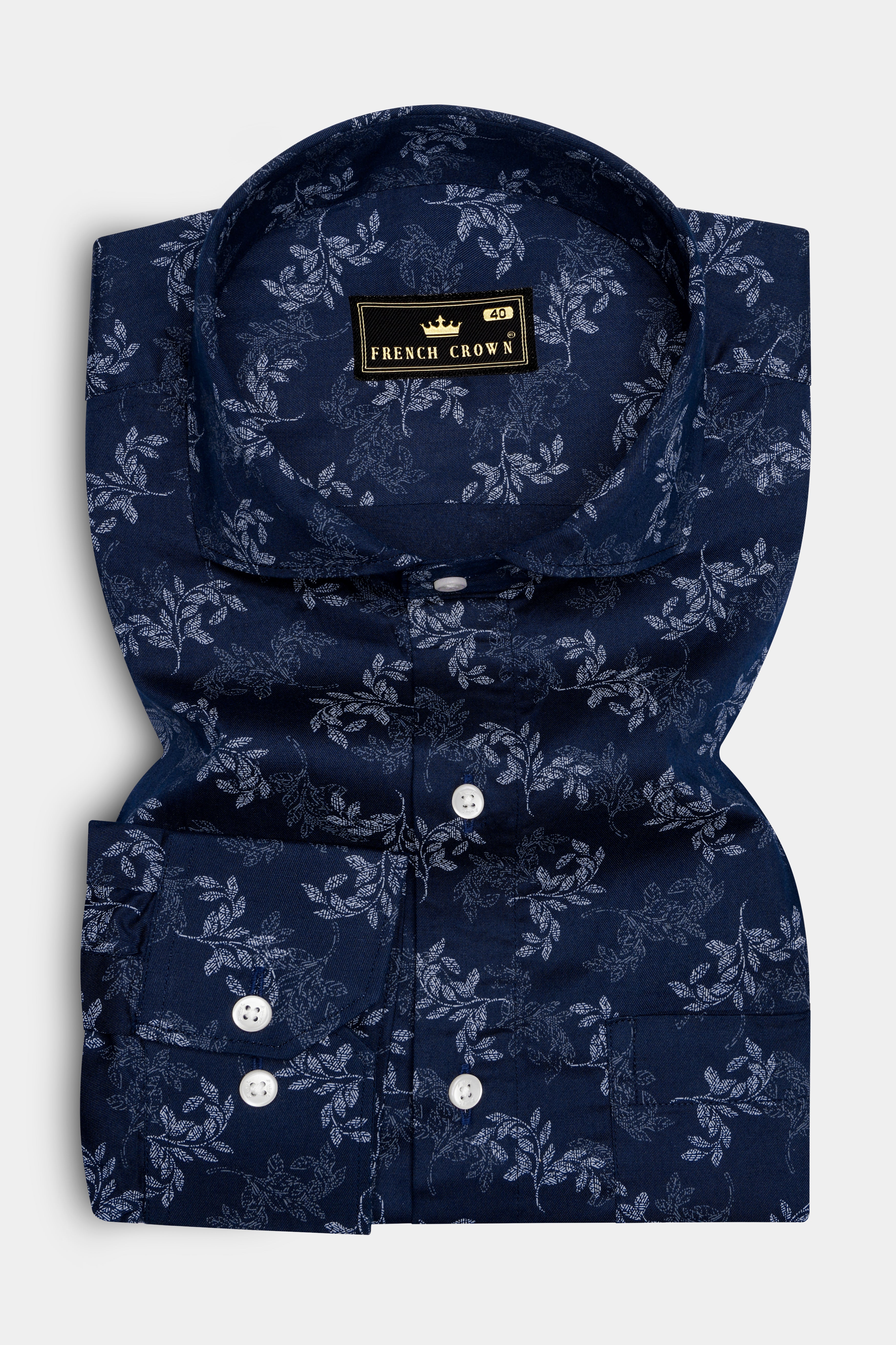 Baltic Blue With Ditsy Printed Super Soft Premium Cotton Shirt