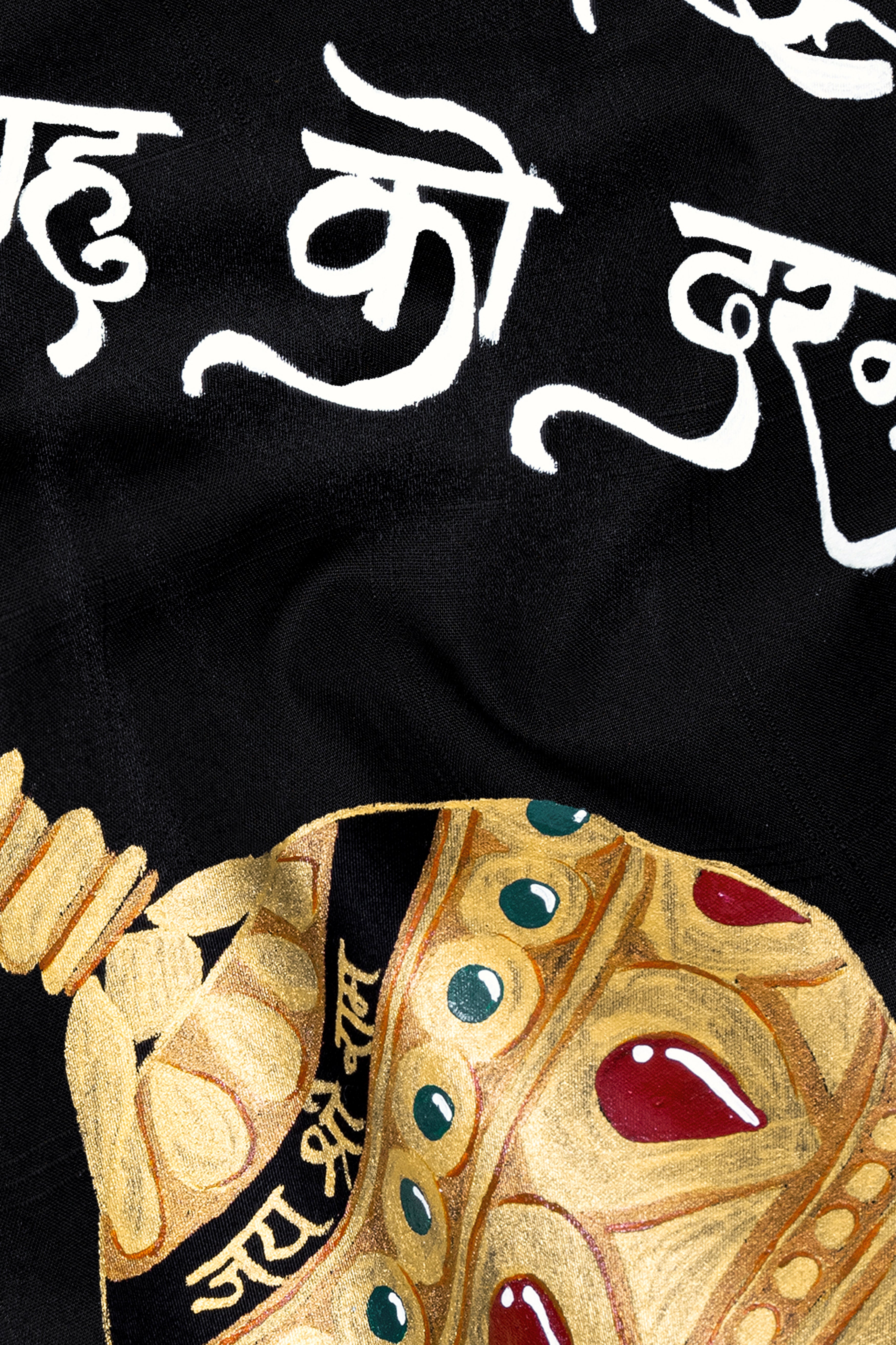 Jade Black Mace of Lord Hanuman Hand Painted Dobby Textured Premium Giza Cotton Designer Shirt