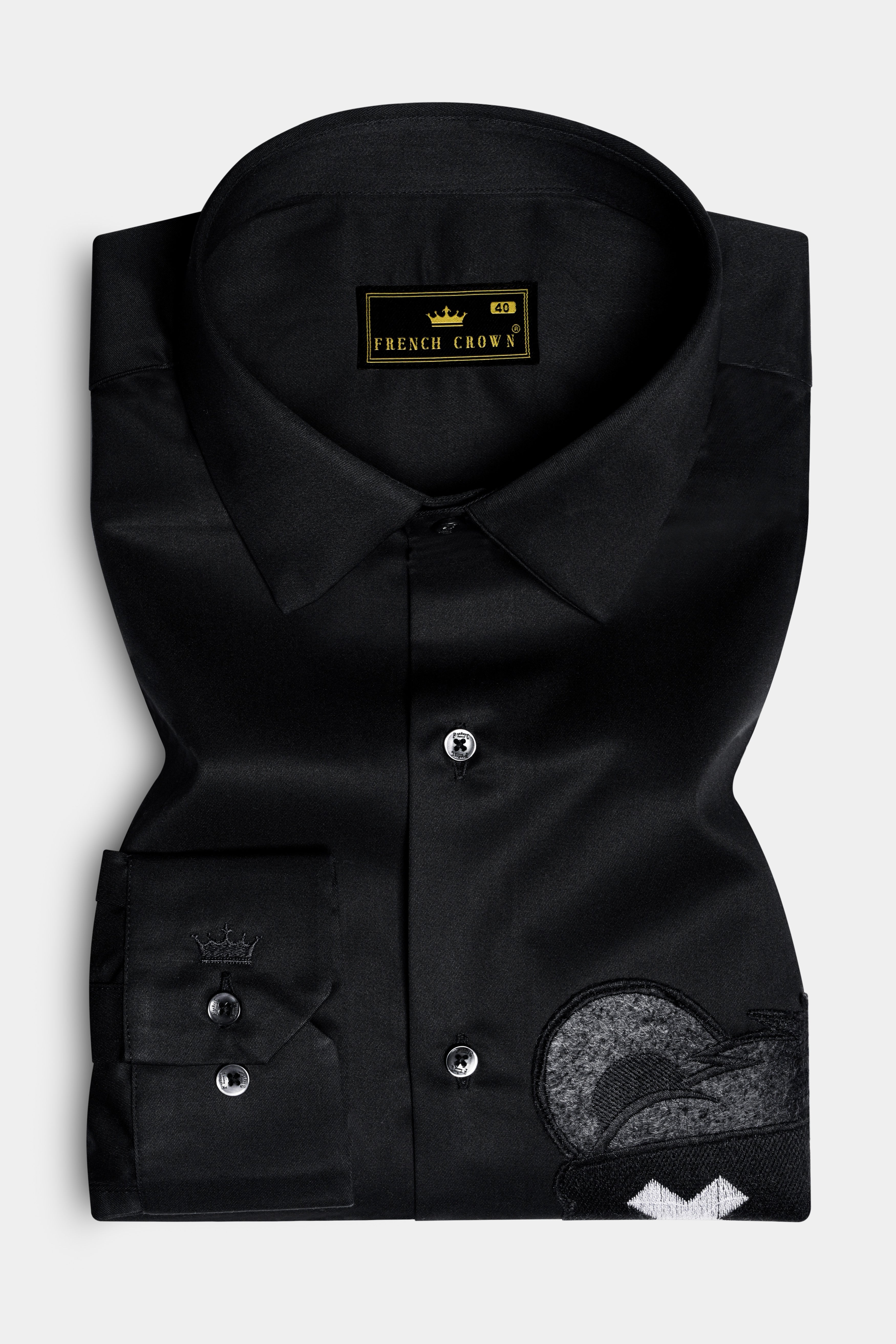 Jade Black with Patch Work Twill Premium Cotton Designer Shirt