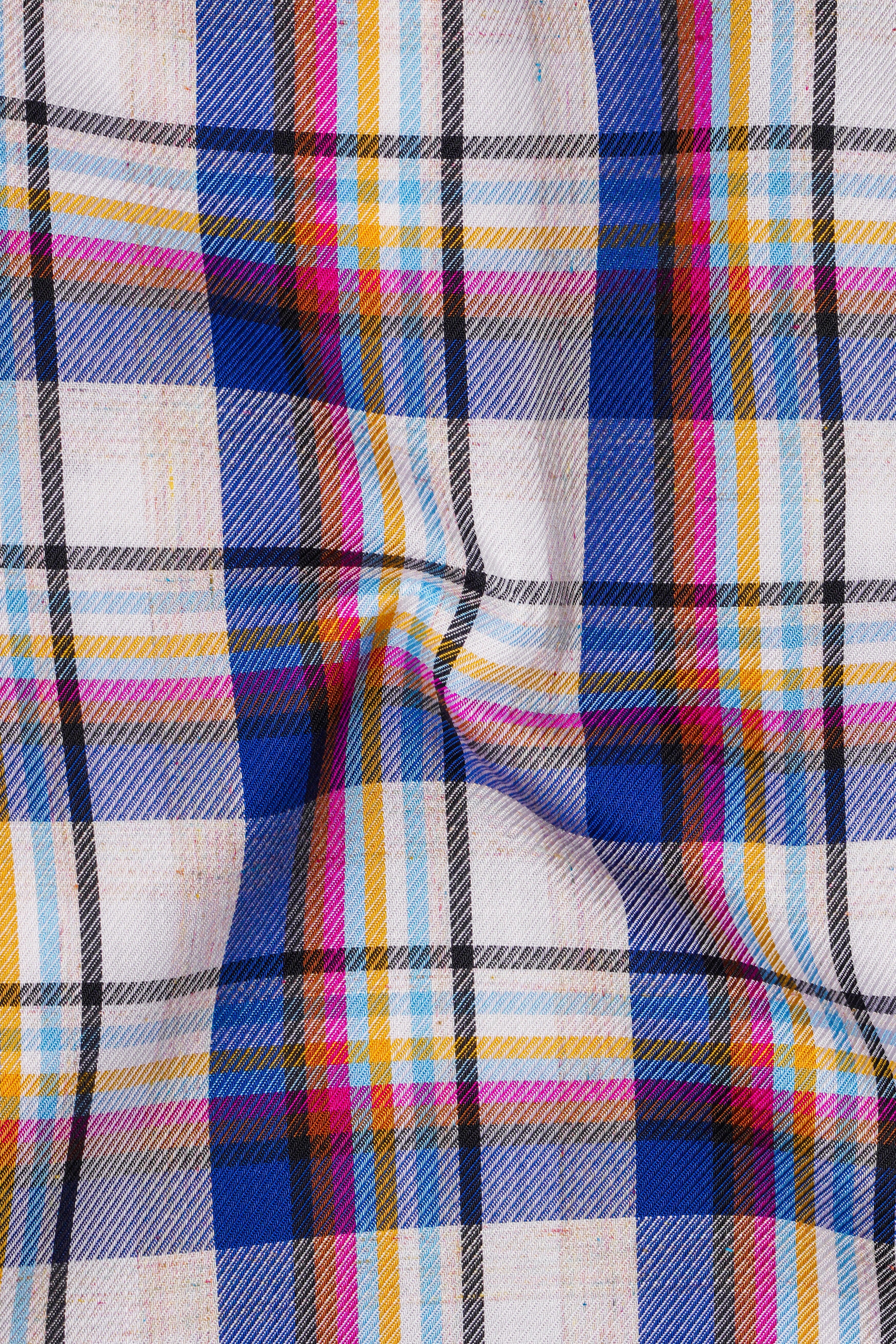 Bright White with Black and Cobalt Blue Checkered Super Soft Premium Cotton Designer Shirt