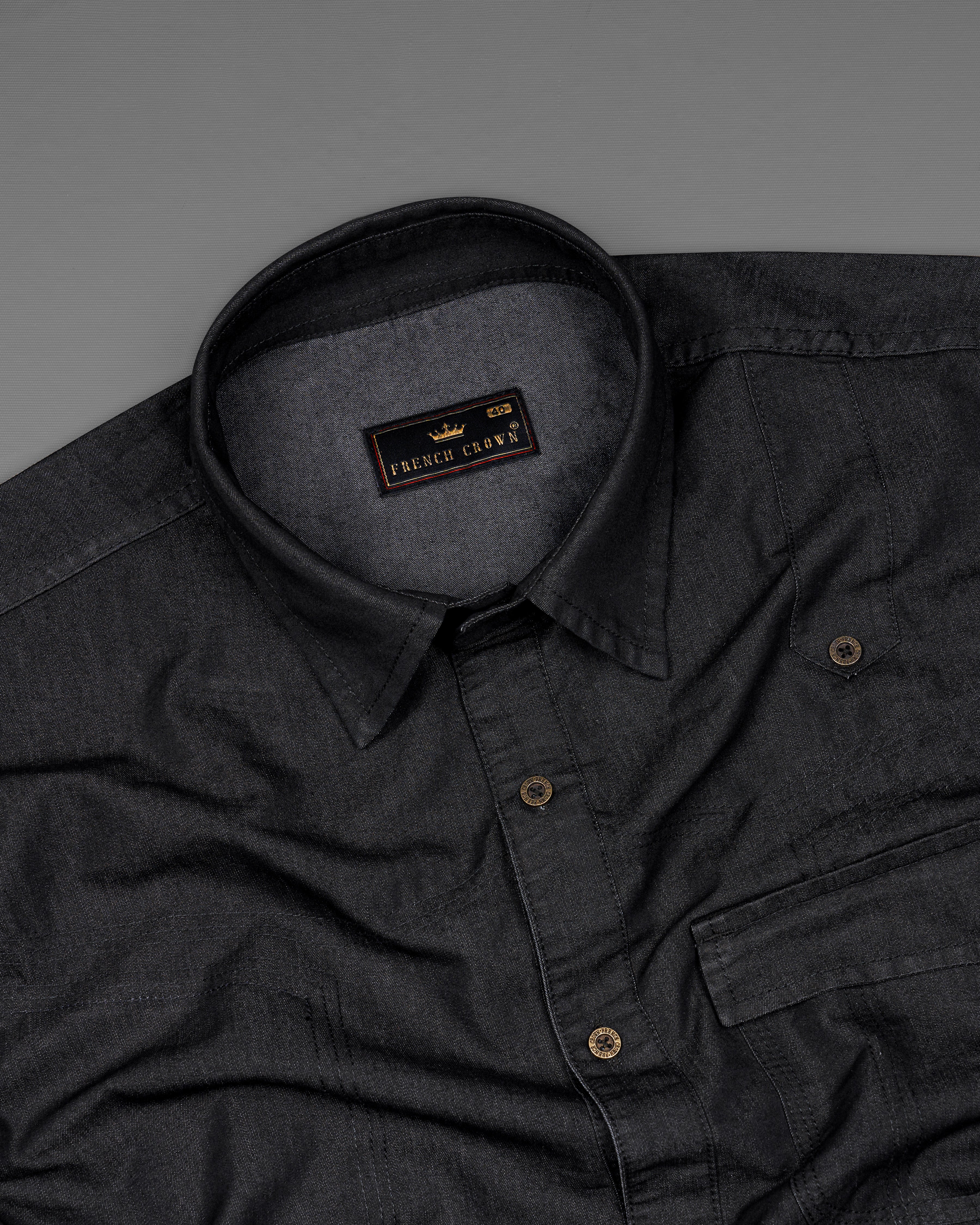 Jade Black Denim Overshirt/Shacket 9805-MB-OS-38, 9805-MB-OS-H-38, 9805-MB-OS-39, 9805-MB-OS-H-39, 9805-MB-OS-40, 9805-MB-OS-H-40, 9805-MB-OS-42, 9805-MB-OS-H-42, 9805-MB-OS-44, 9805-MB-OS-H-44, 9805-MB-OS-46, 9805-MB-OS-H-46, 9805-MB-OS-48, 9805-MB-OS-H-48, 9805-MB-OS-50, 9805-MB-OS-H-50, 9805-MB-OS-52, 9805-MB-OS-H-52