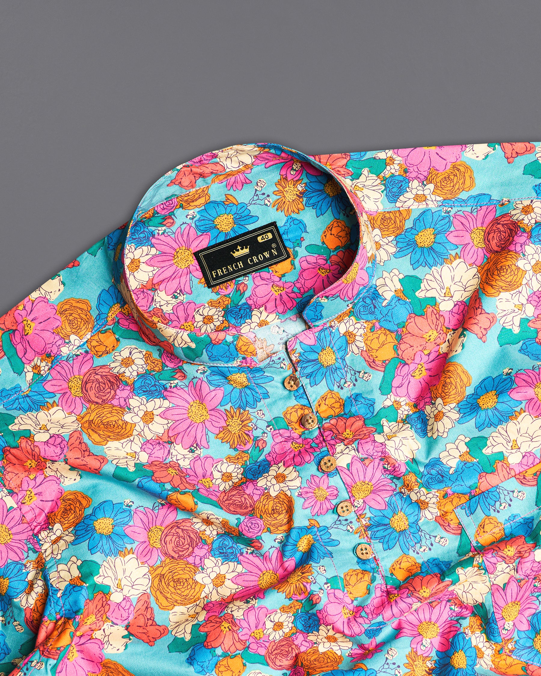 Downy Blue with Multicolour Floral Printed Premium Cotton Kurta Shirt 9819-KS-38, 9819-KS-H-38, 9819-KS-39, 9819-KS-H-39, 9819-KS-40, 9819-KS-H-40, 9819-KS-42, 9819-KS-H-42, 9819-KS-44, 9819-KS-H-44, 9819-KS-46, 9819-KS-H-46, 9819-KS-48, 9819-KS-H-48, 9819-KS-50, 9819-KS-H-50, 9819-KS-52, 9819-KS-H-52