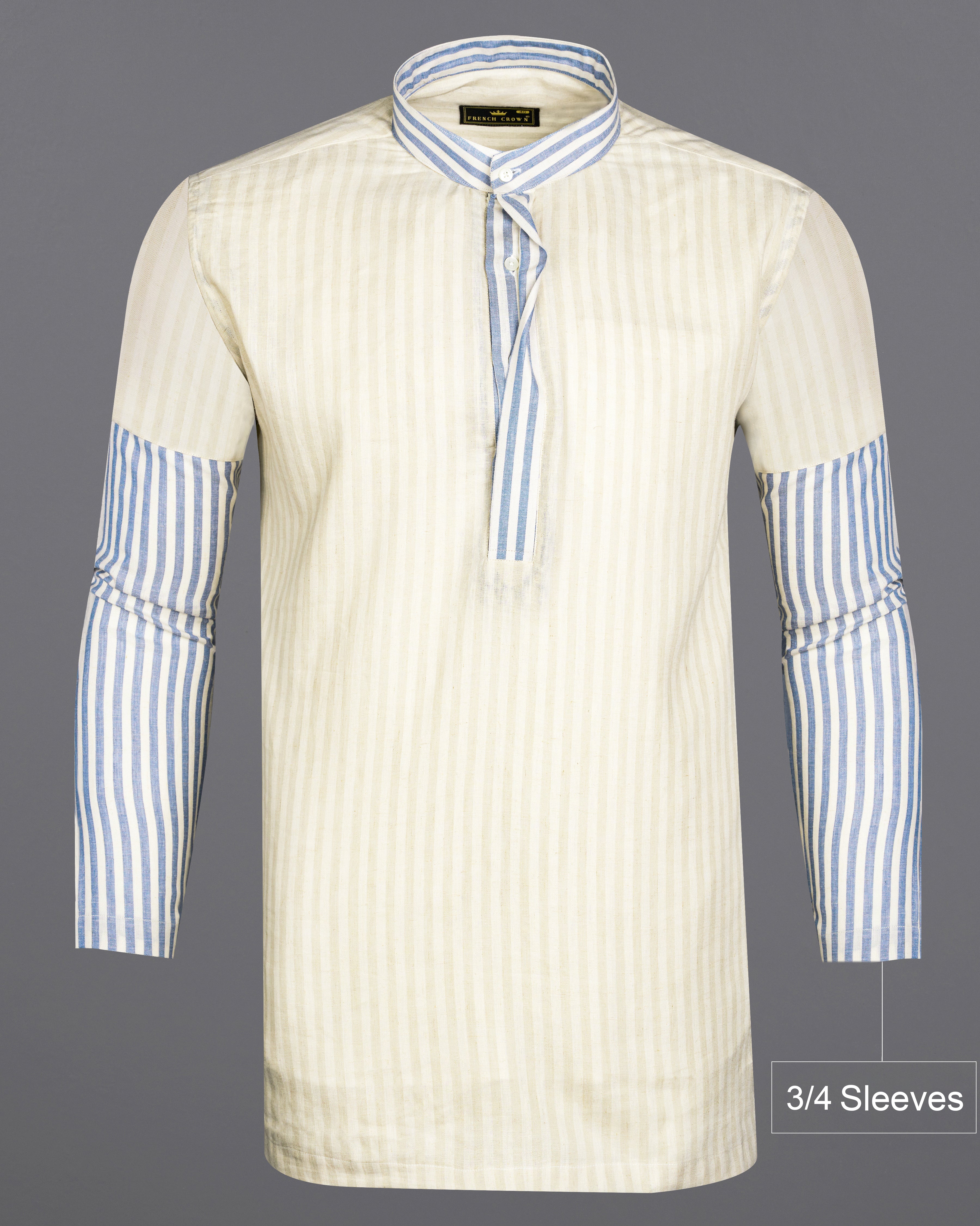 Wheatfield Beige and White Striped Luxurious Linen Designer Shirt