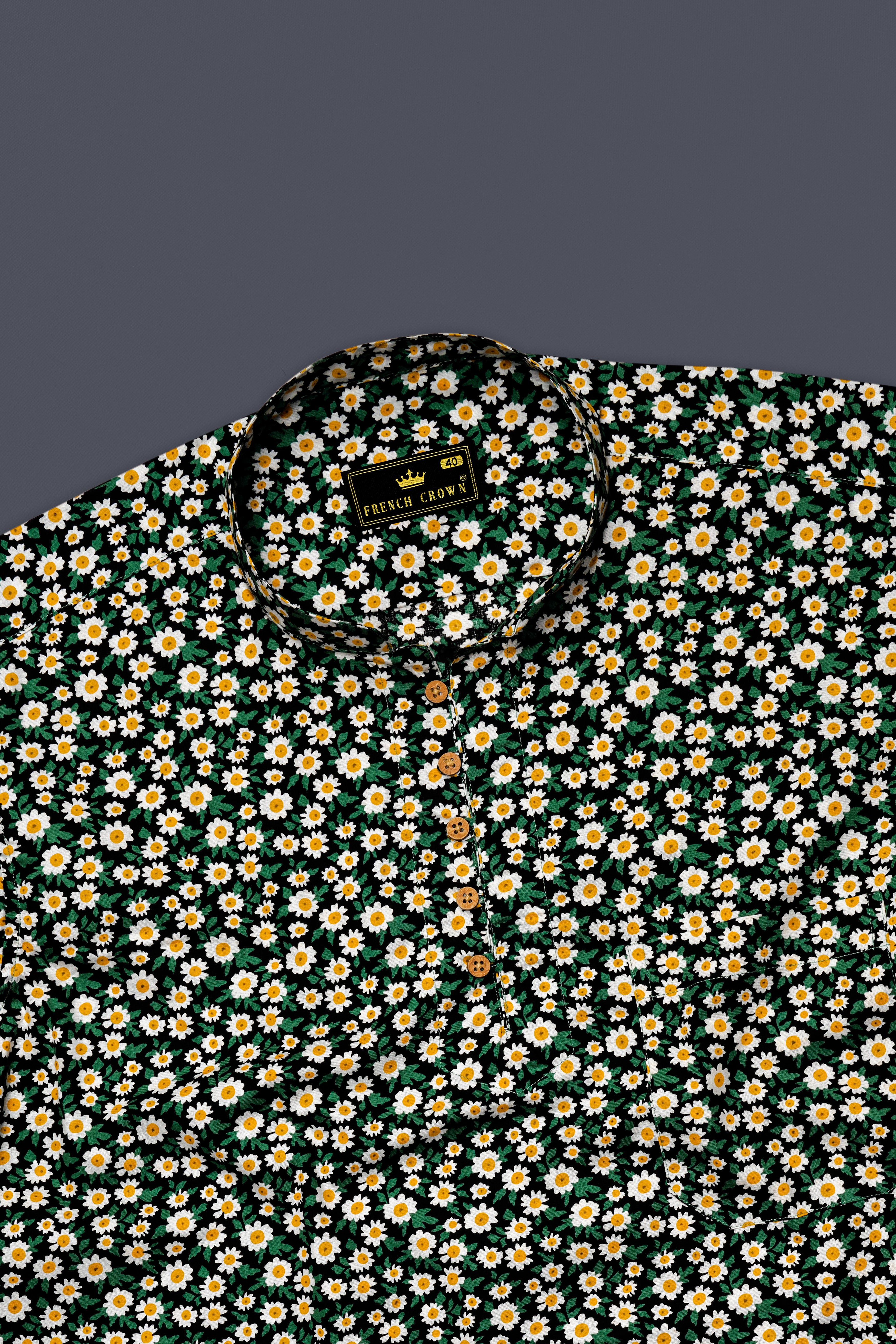 Jewel Green and White Multicolour Ditsy Printed Premium Cotton Kurta Shirt