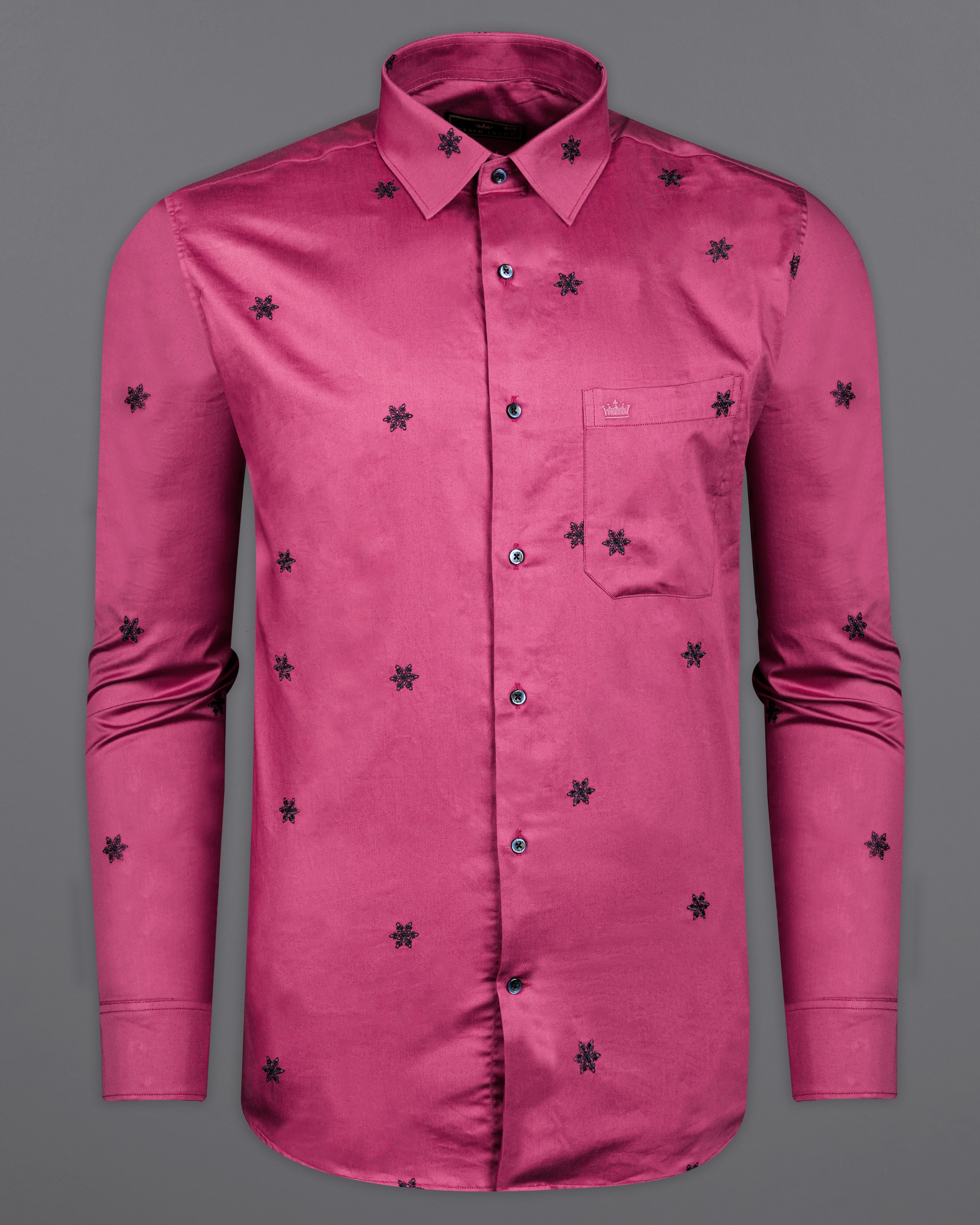 Cabaret Pink with Black Embroidered Super Soft Premium Cotton Shirt 9857-BLK-38, 9857-BLK-H-38, 9857-BLK-39, 9857-BLK-H-39, 9857-BLK-40, 9857-BLK-H-40, 9857-BLK-42, 9857-BLK-H-42, 9857-BLK-44, 9857-BLK-H-44, 9857-BLK-46, 9857-BLK-H-46, 9857-BLK-48, 9857-BLK-H-48, 9857-BLK-50, 9857-BLK-H-50, 9857-BLK-52, 9857-BLK-H-52
