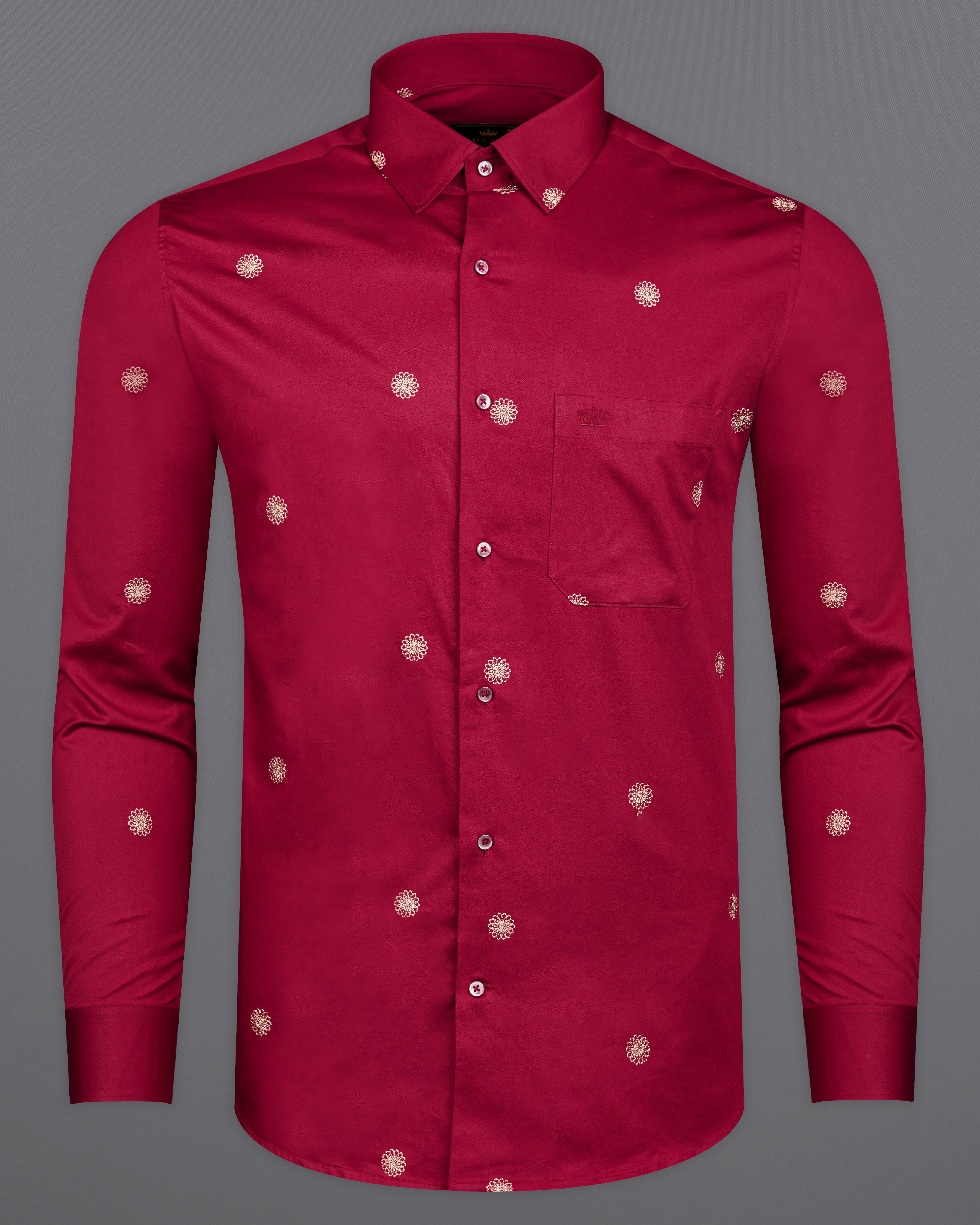 Mulberry Red with Negroni Cream Embroidered Super Soft Premium Cotton Shirt 9863-MN-38, 9863-MN-H-38, 9863-MN-39, 9863-MN-H-39, 9863-MN-40, 9863-MN-H-40, 9863-MN-42, 9863-MN-H-42, 9863-MN-44, 9863-MN-H-44, 9863-MN-46, 9863-MN-H-46, 9863-MN-48, 9863-MN-H-48, 9863-MN-50, 9863-MN-H-50, 9863-MN-52, 9863-MN-H-52
