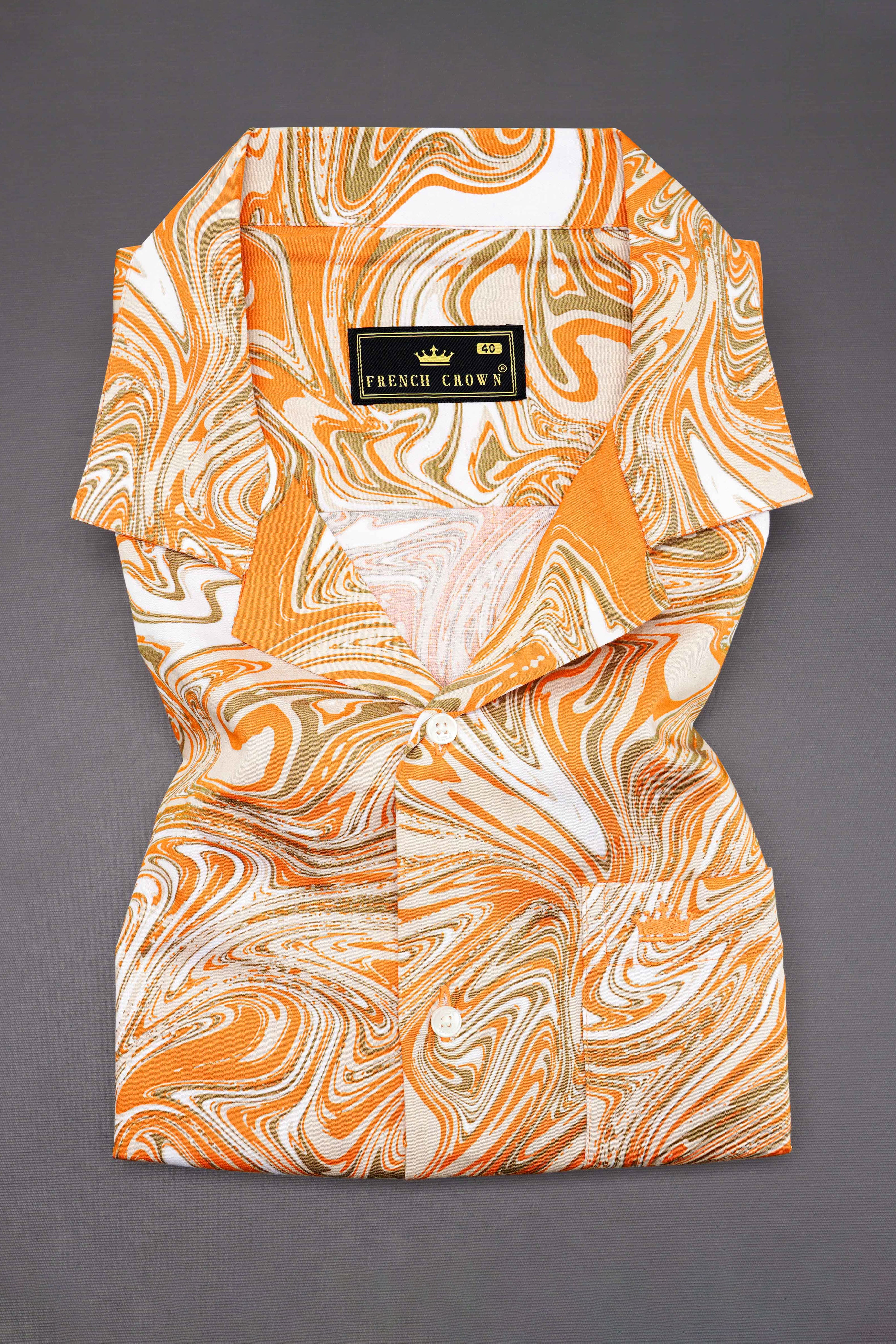 Cantaloupe Orange and White Printed Super Soft Premium Cotton Half Sleeved Shirt