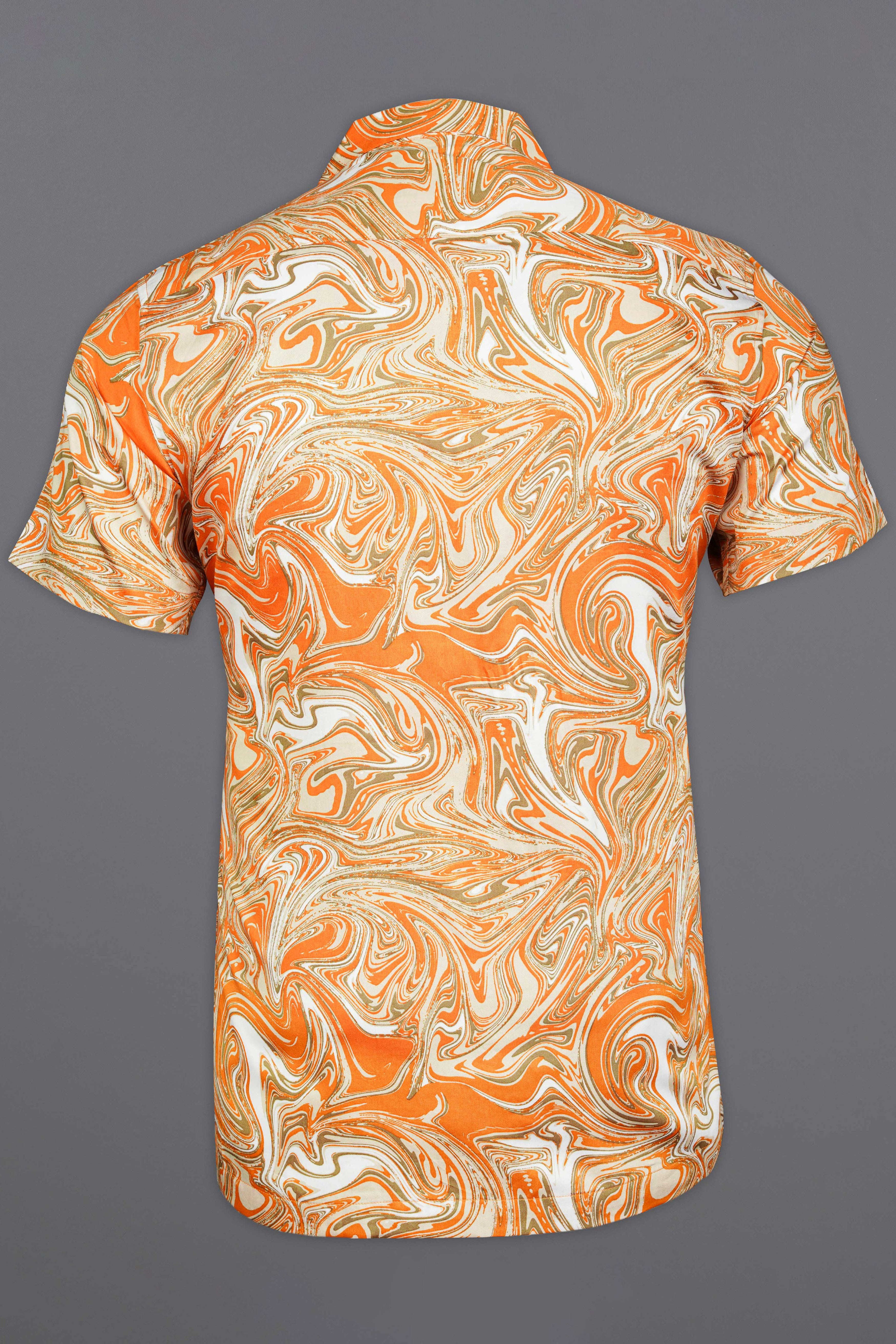 Cantaloupe Orange and White Printed Super Soft Premium Cotton Half Sleeved Shirt