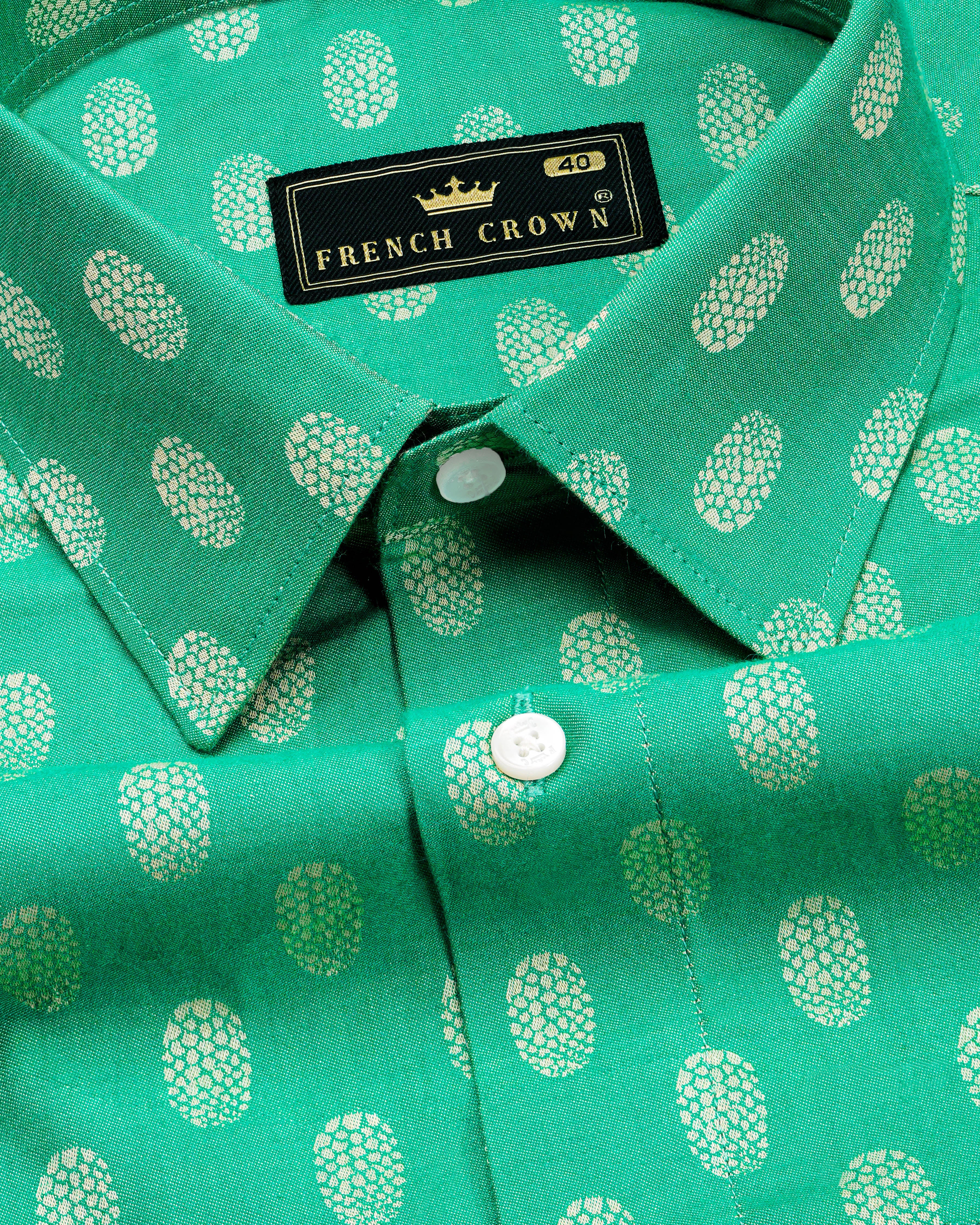 Meadow Green Jacquard Textured Premium Giza Cotton Shirt