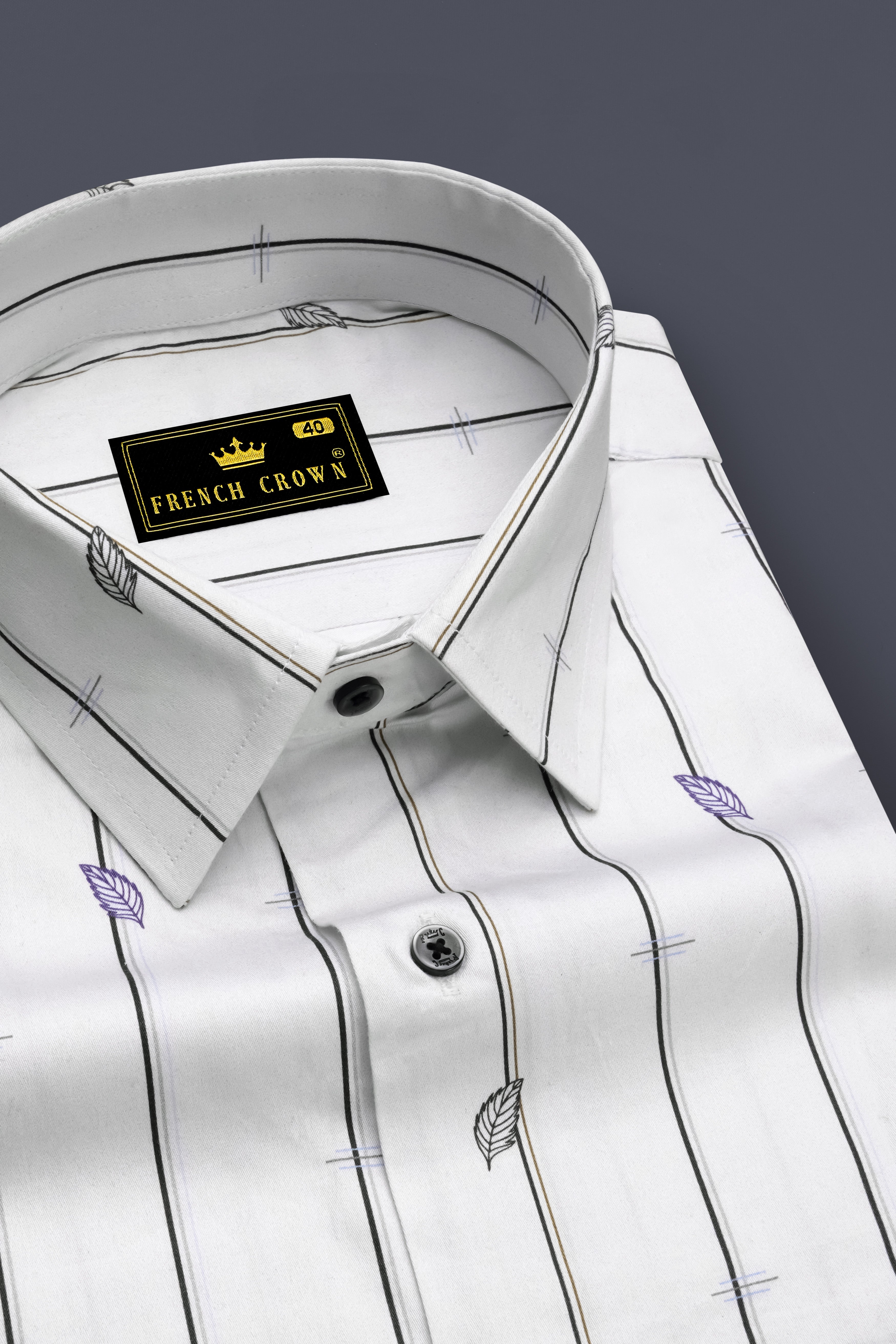 Bright White Striped with Leaves Printed Super Soft Premium Cotton Shirt