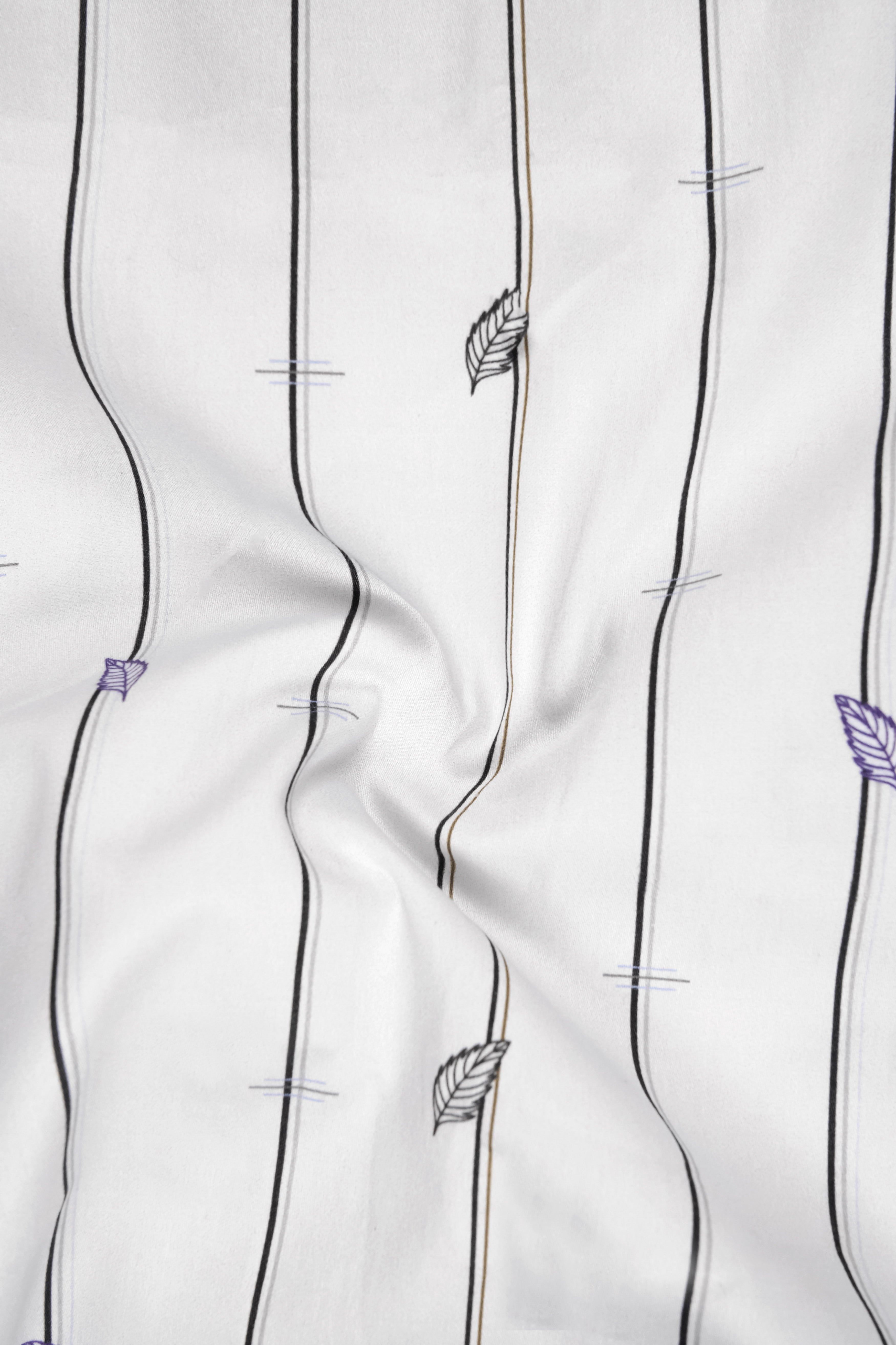 Bright White Striped with Leaves Printed Super Soft Premium Cotton Shirt