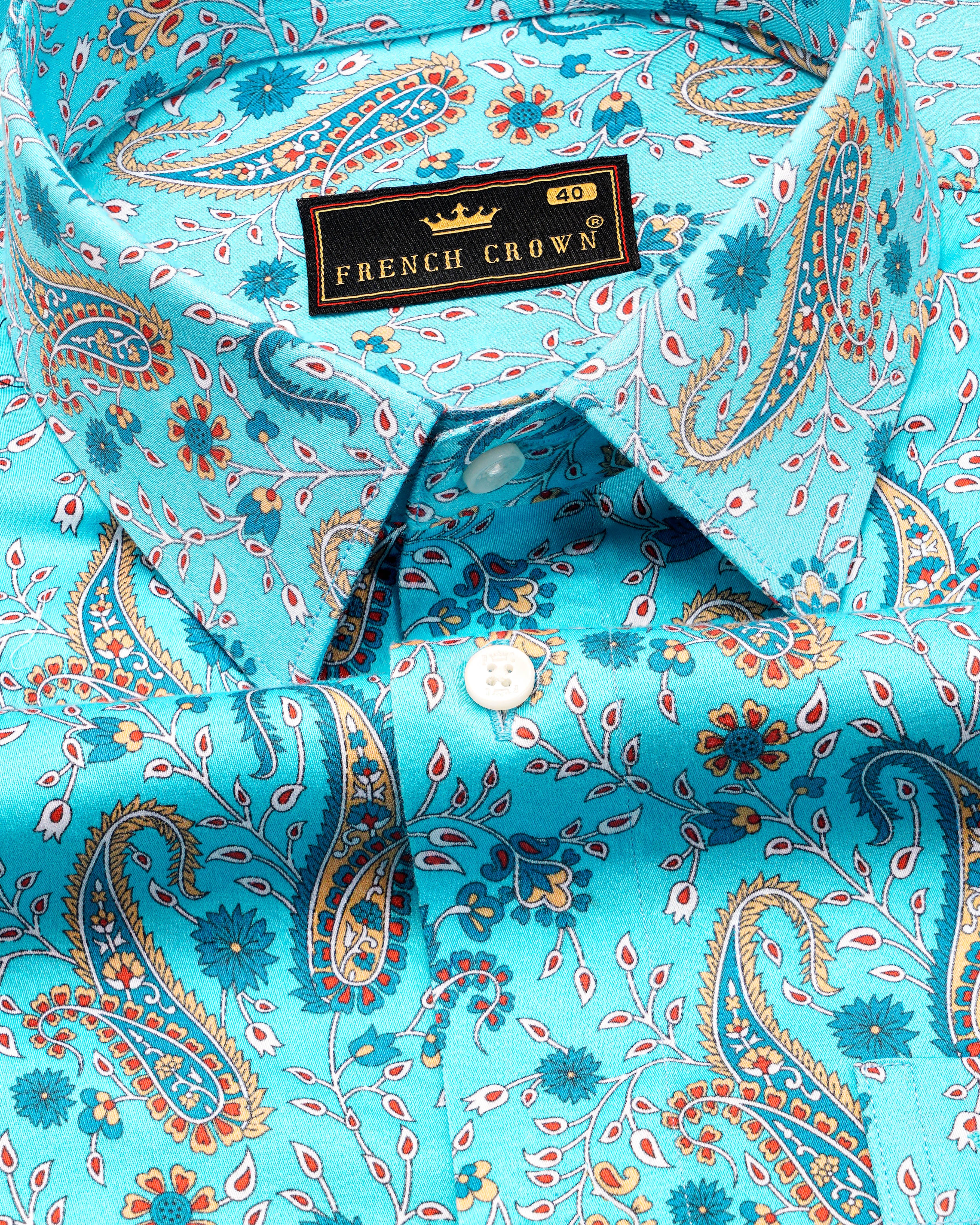 Tiffany Aqua Blue Paisley Printed Super Soft Premium Cotton Shirt 9890-38, 9890-H-38, 9890-39, 9890-H-39, 9890-40, 9890-H-40, 9890-42, 9890-H-42, 9890-44, 9890-H-44, 9890-46, 9890-H-46, 9890-48, 9890-H-48, 9890-50, 9890-H-50, 9890-52, 9890-H-52