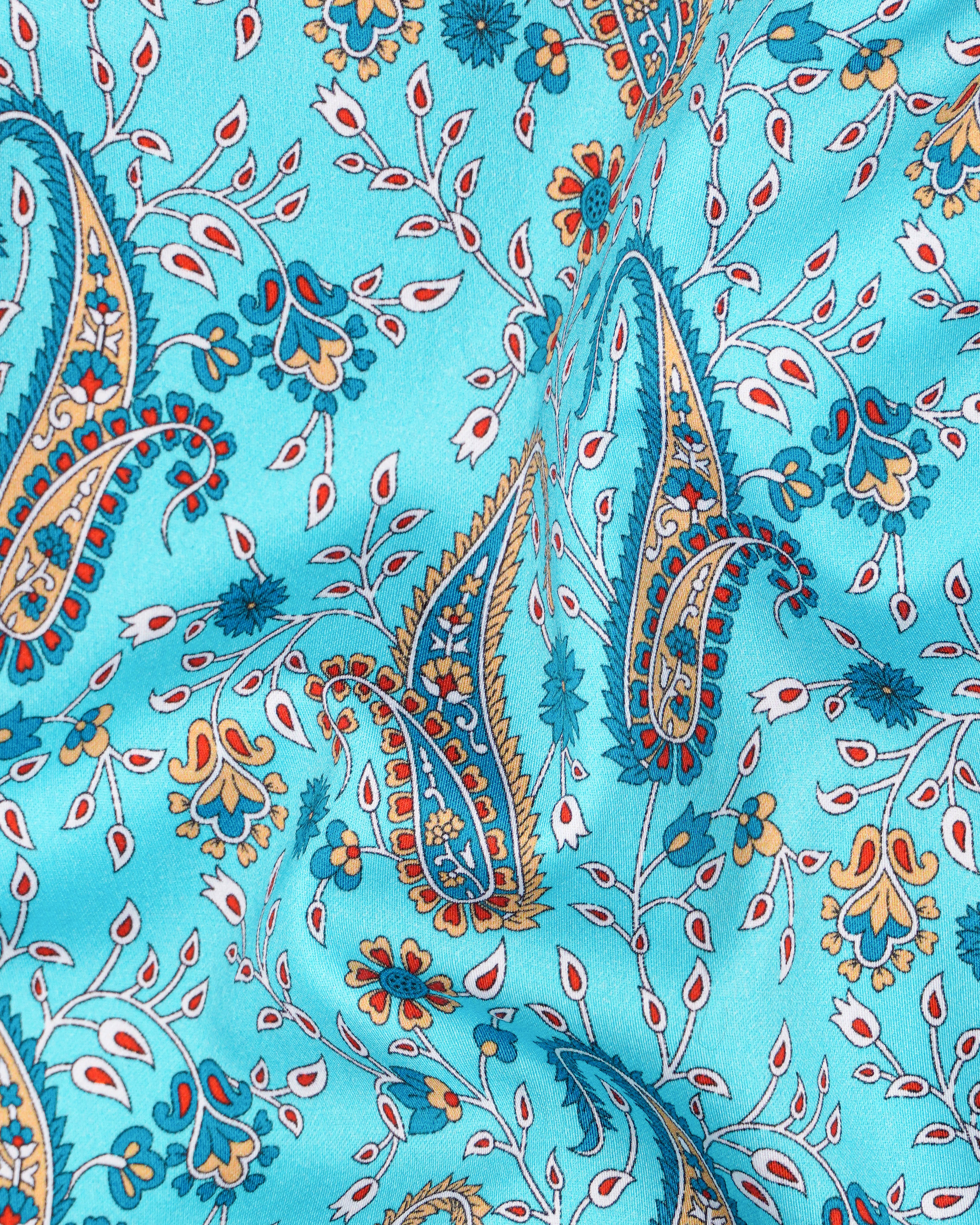 Tiffany Aqua Blue Paisley Printed Super Soft Premium Cotton Shirt 9890-38, 9890-H-38, 9890-39, 9890-H-39, 9890-40, 9890-H-40, 9890-42, 9890-H-42, 9890-44, 9890-H-44, 9890-46, 9890-H-46, 9890-48, 9890-H-48, 9890-50, 9890-H-50, 9890-52, 9890-H-52