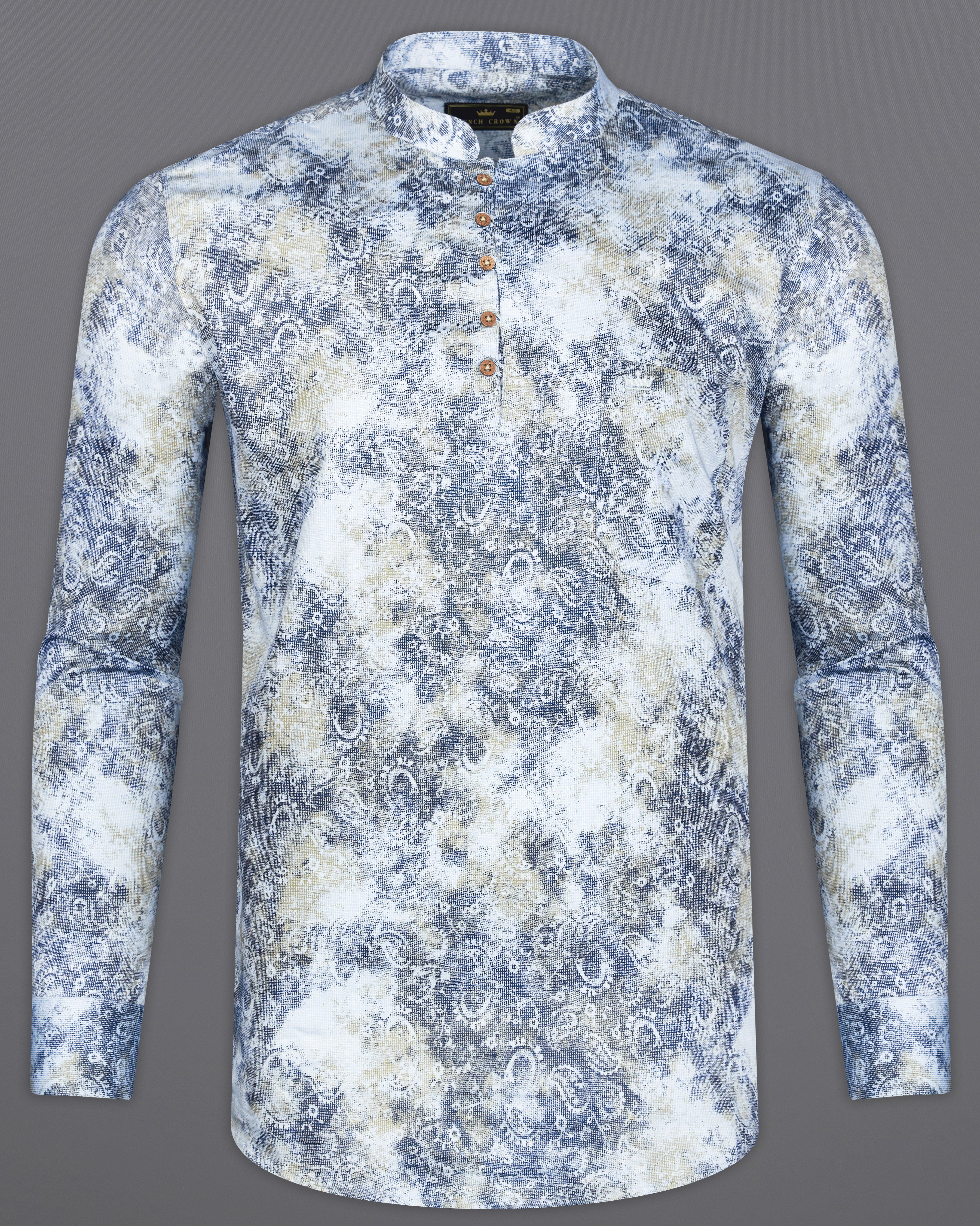 Bright White with Bison Hide Brown and East Bay Blue Paisley Printed Premium Cotton Kurta Shirt 9899-KS-38, 9899-KS-H-38, 9899-KS-39, 9899-KS-H-39, 9899-KS-40, 9899-KS-H-40, 9899-KS-42, 9899-KS-H-42, 9899-KS-44, 9899-KS-H-44, 9899-KS-46, 9899-KS-H-46, 9899-KS-48, 9899-KS-H-48, 9899-KS-50, 9899-KS-H-50, 9899-KS-52, 9899-KS-H-52
