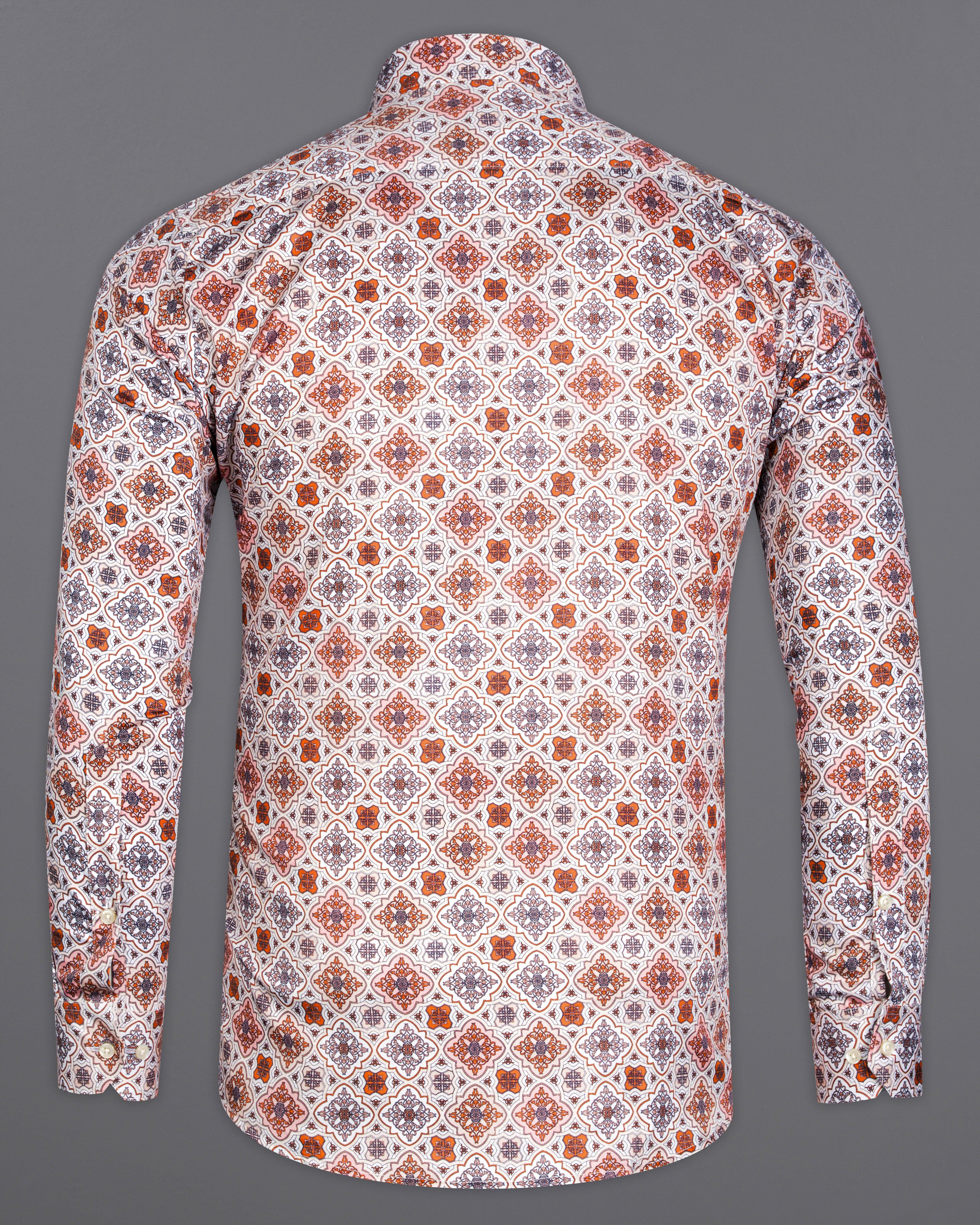 Oyster Off White with Sunrise Orange Indian Style Printed Super Soft Premium Cotton Shirt