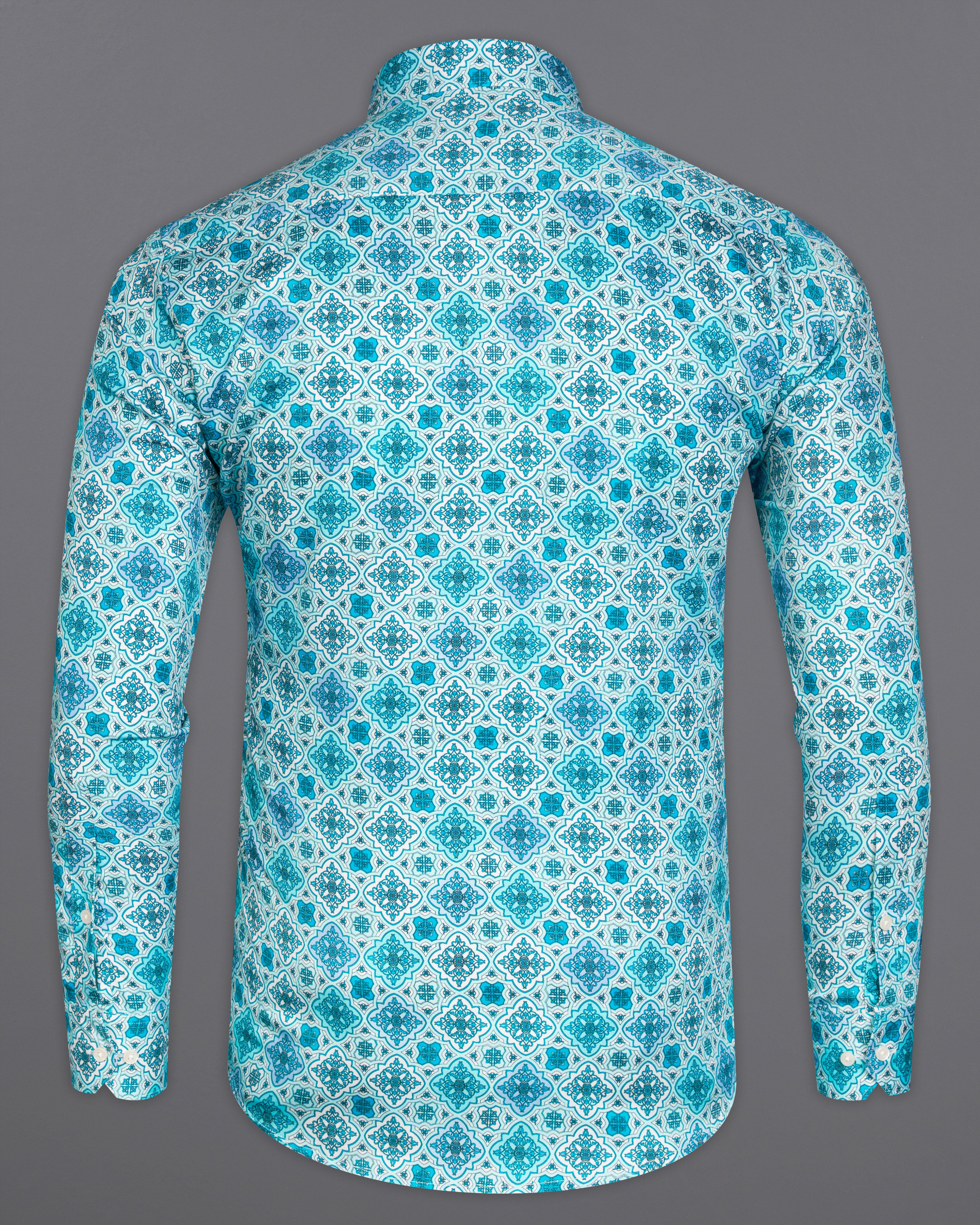 Turquoise Blue and White Indian Style Printed Super Soft Premium Cotton Shirt 9908-38, 9908-H-38, 9908-39, 9908-H-39, 9908-40, 9908-H-40, 9908-42, 9908-H-42, 9908-44, 9908-H-44, 9908-46, 9908-H-46, 9908-48, 9908-H-48, 9908-50, 9908-H-50, 9908-52, 9908-H-52