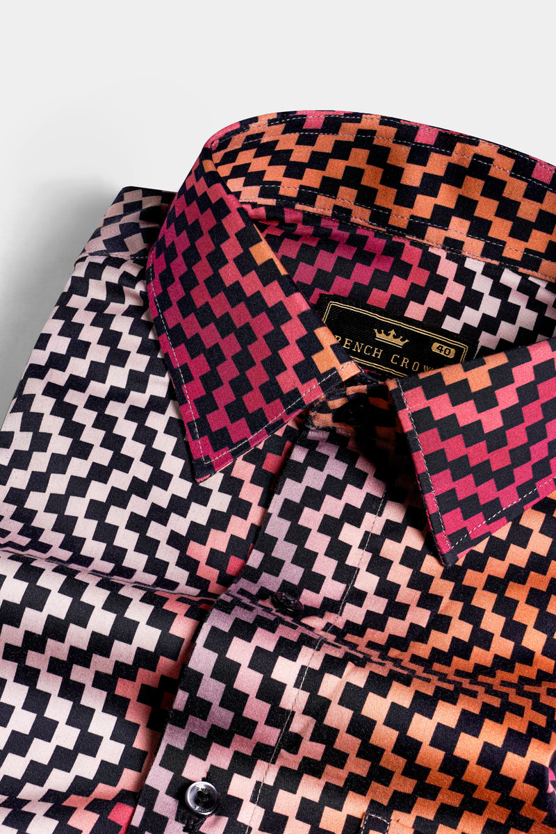 Reddish with Black Multicolour Chessboard Pattern Super Soft Premium Cotton Shirt