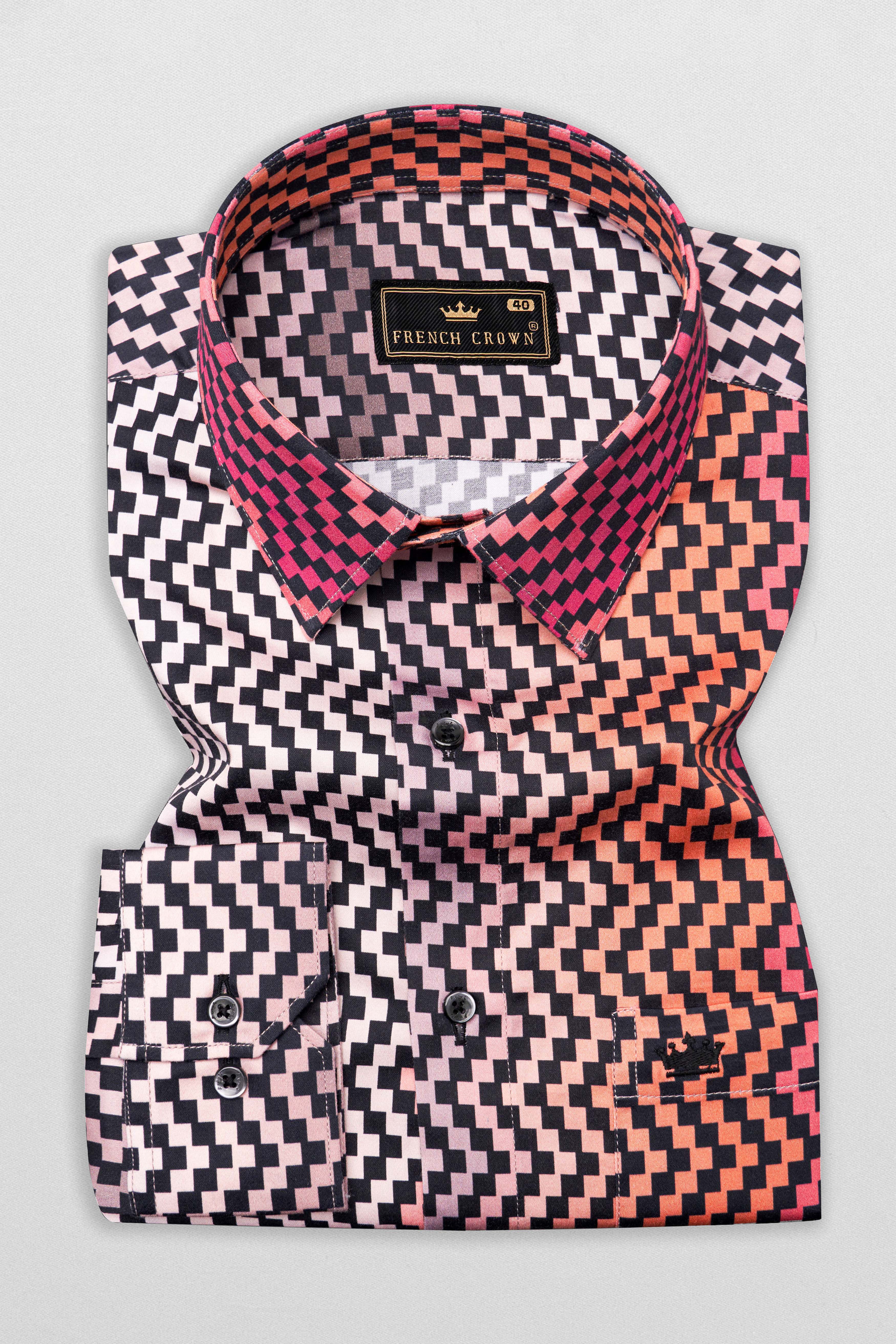 Reddish with Black Multicolour Chessboard Pattern Super Soft Premium Cotton Shirt