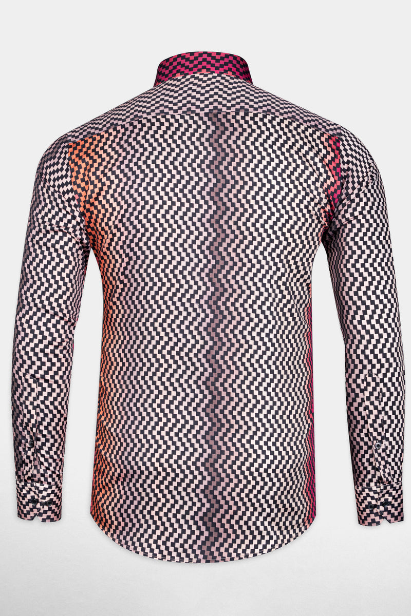 Reddish with Black Multicolour Chessboard Pattern Super Soft Premium Cotton Shirt