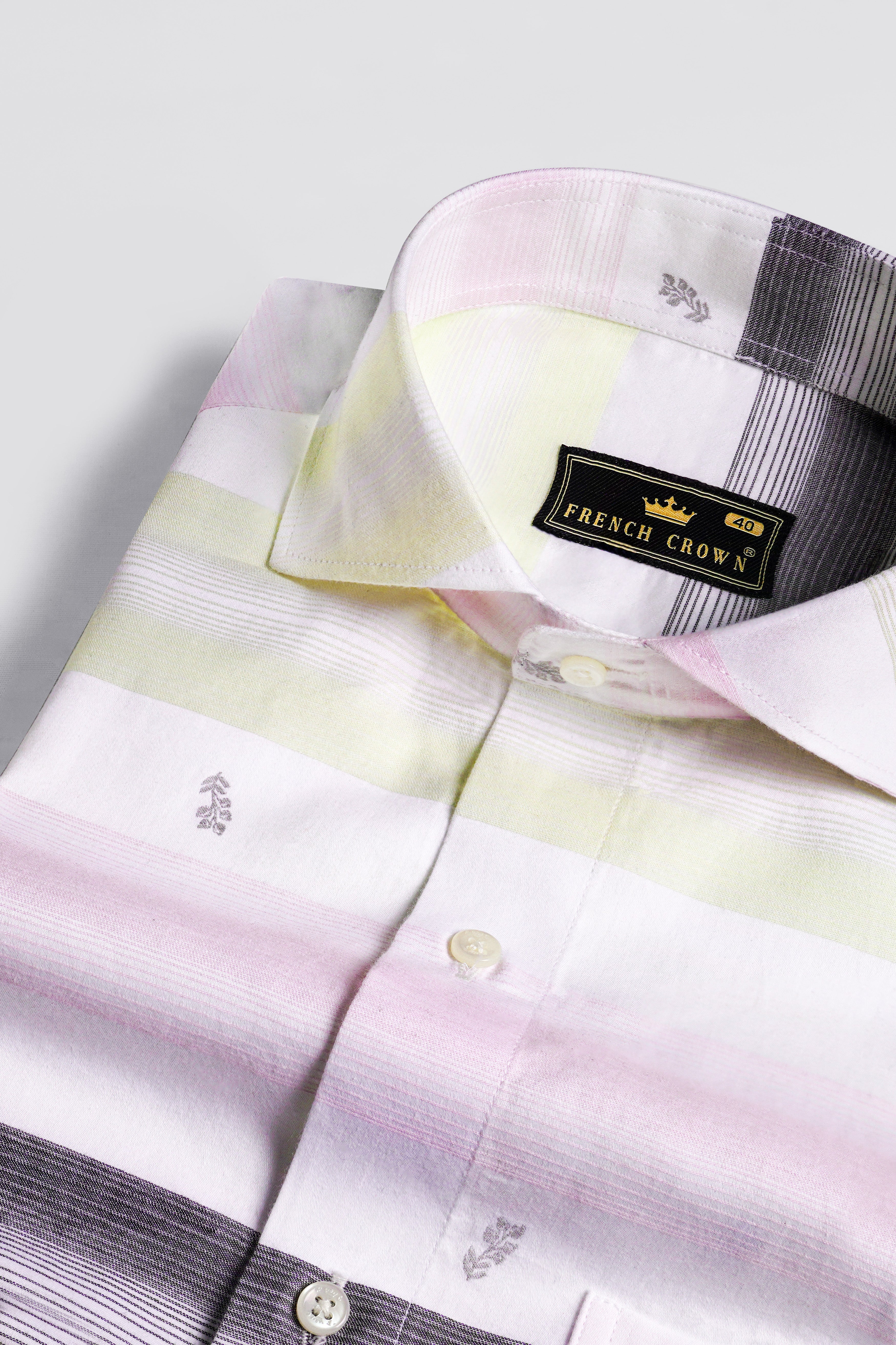 Bright White and Tundora Black with Platinum Pink Jacquard Textured Premium Giza Cotton Shirt