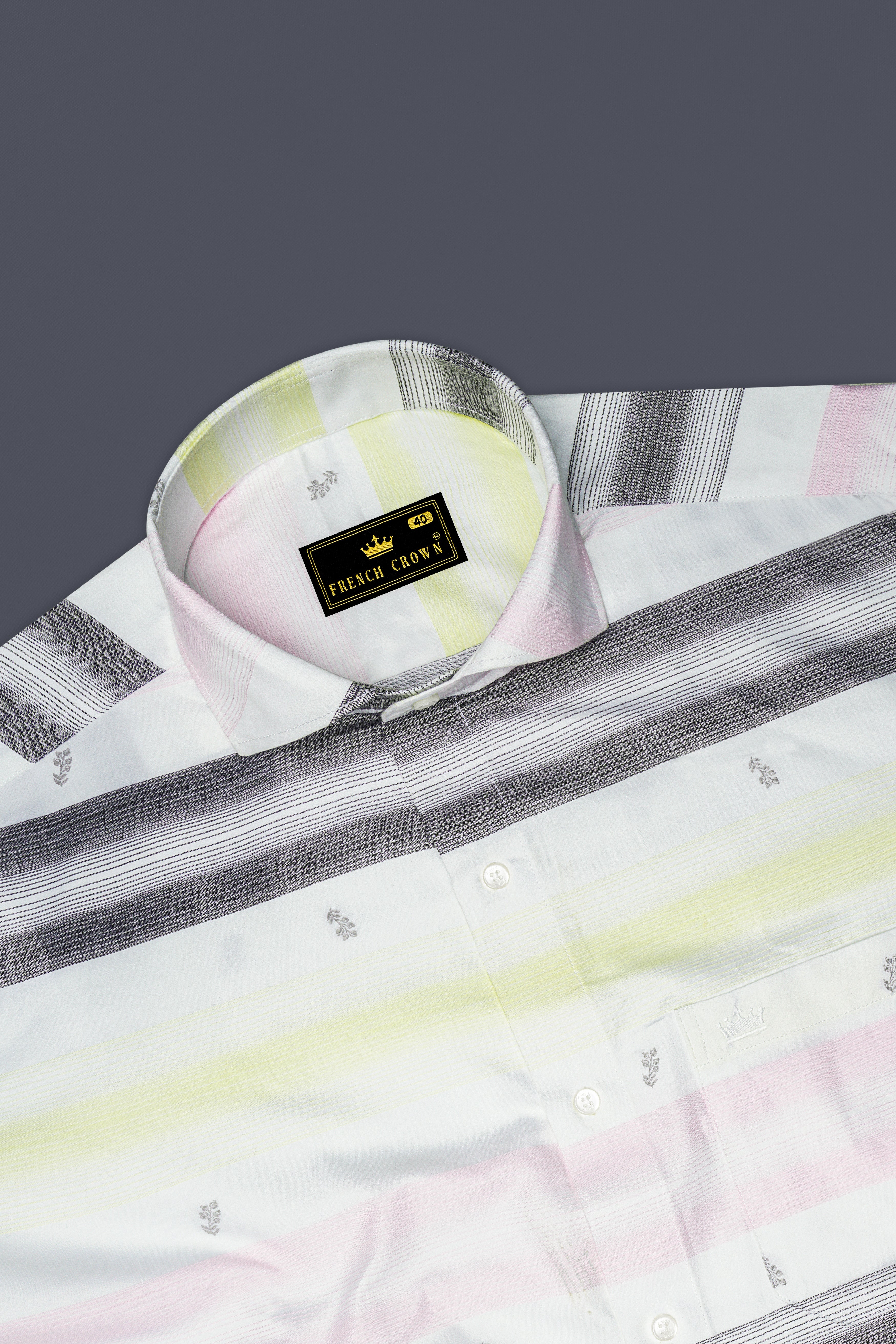 Bright White and Tundora Black with Platinum Pink Jacquard Textured Premium Giza Cotton Shirt