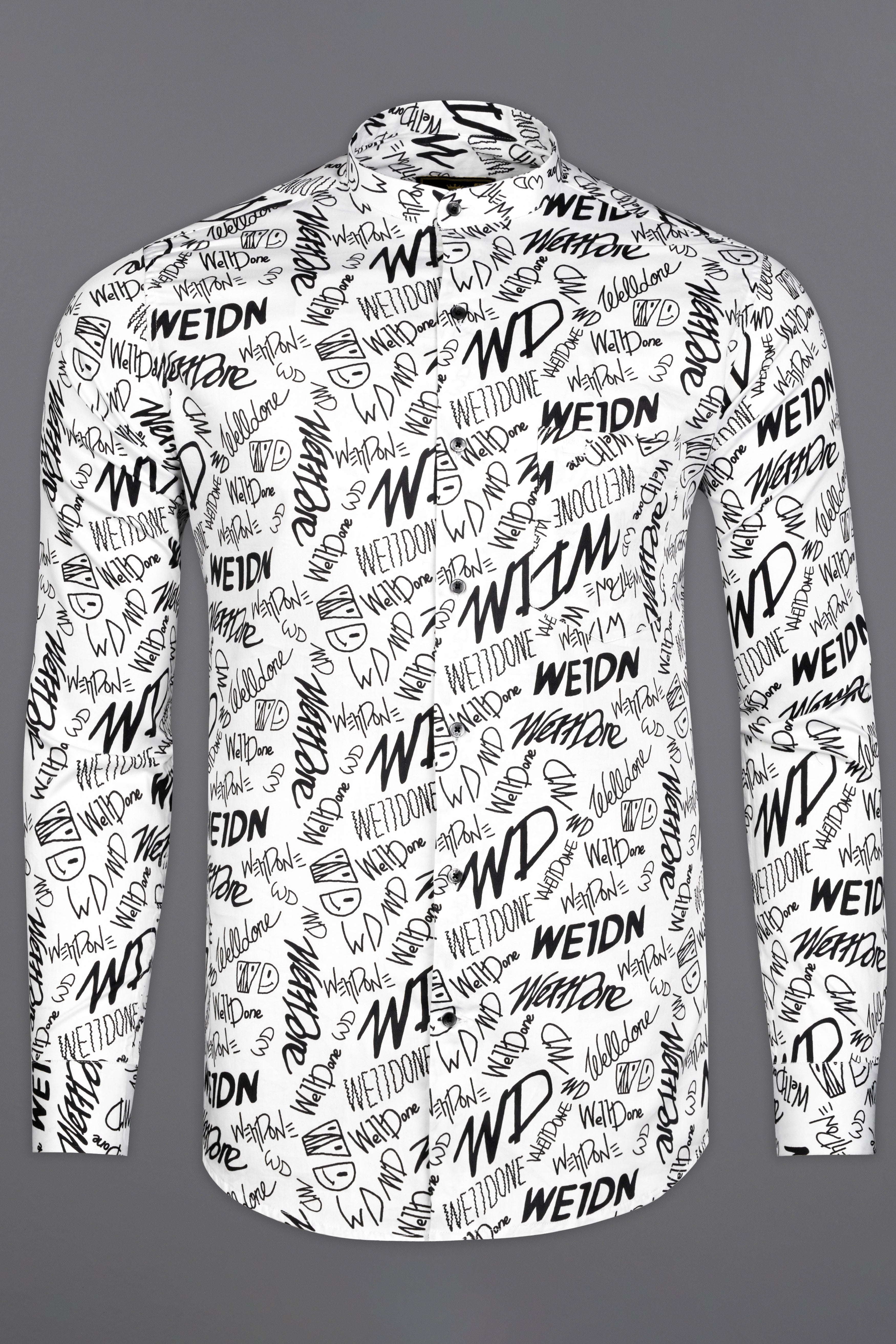 Bright White Doodle Printed Super Soft Premium Cotton Shirt