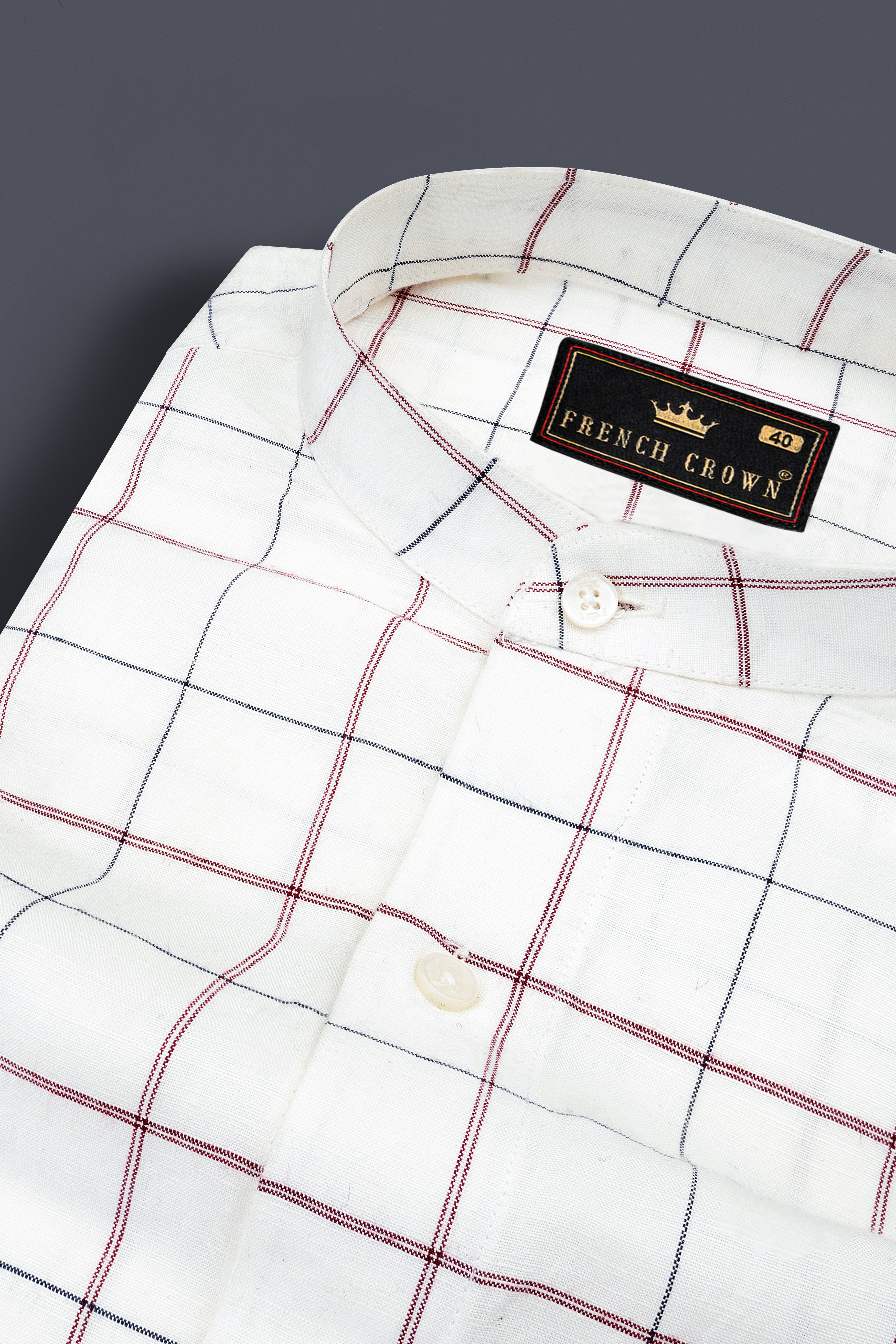 Platinum Cream Multicolour Plaid Luxurious Linen Shirt