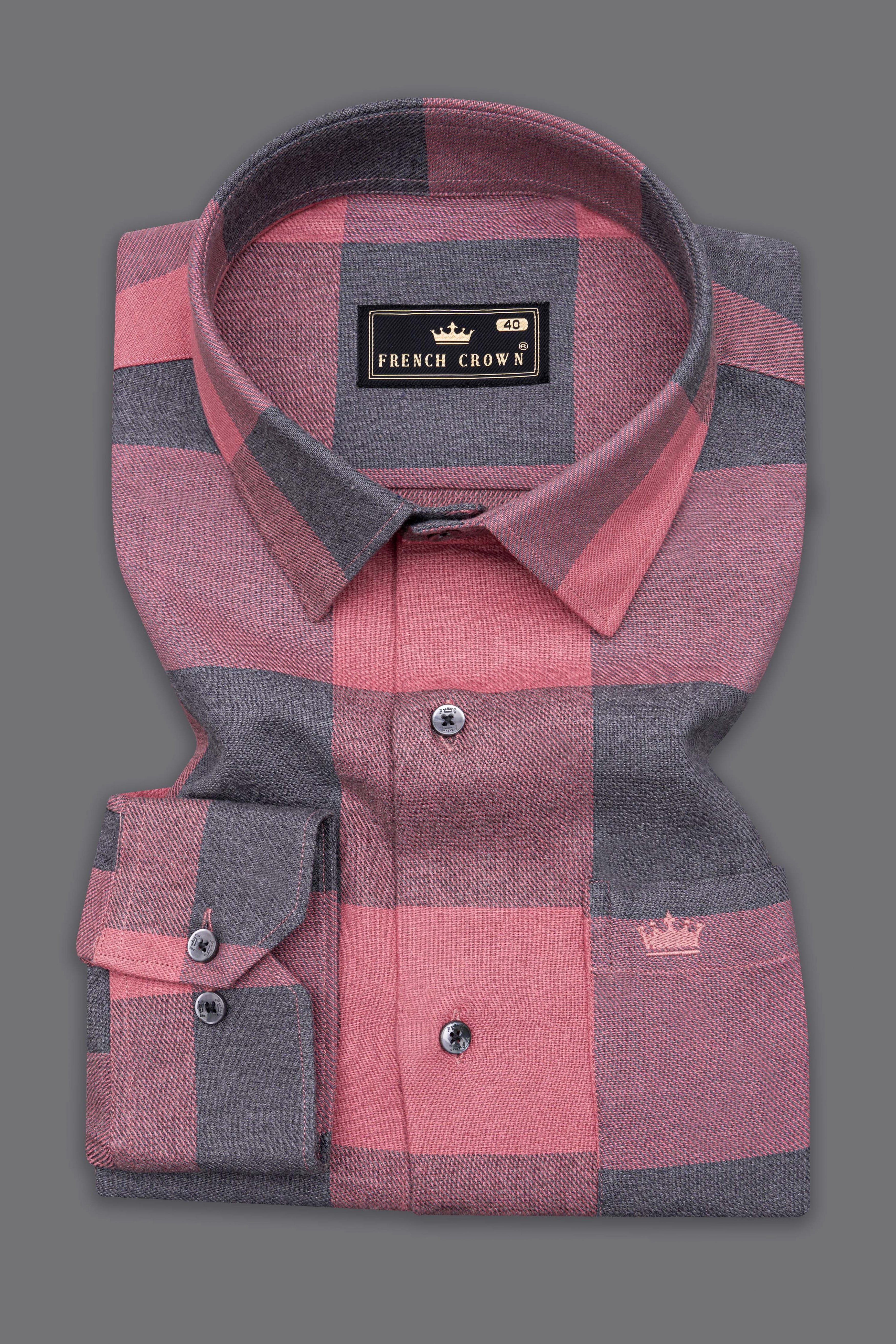 Turkish Pink with Gunmetal Checked Flannel Shirt