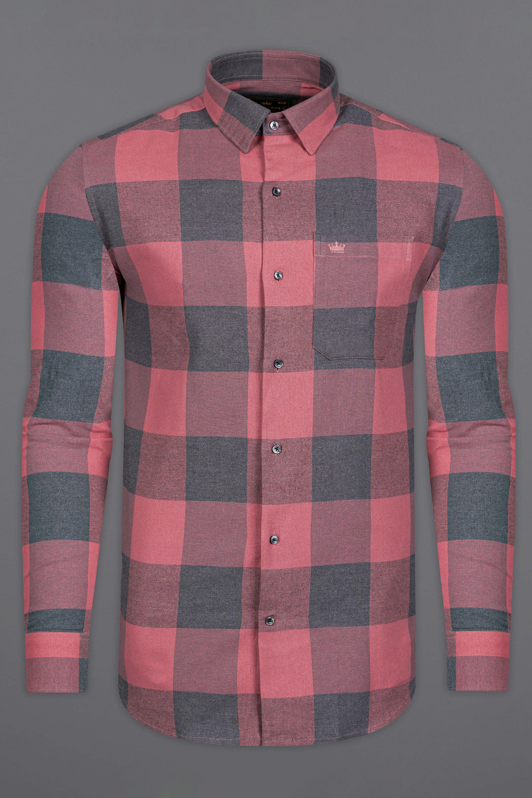 TURKISH PINK WITH GUNMETAL CHECKED FLANNEL SHIRT