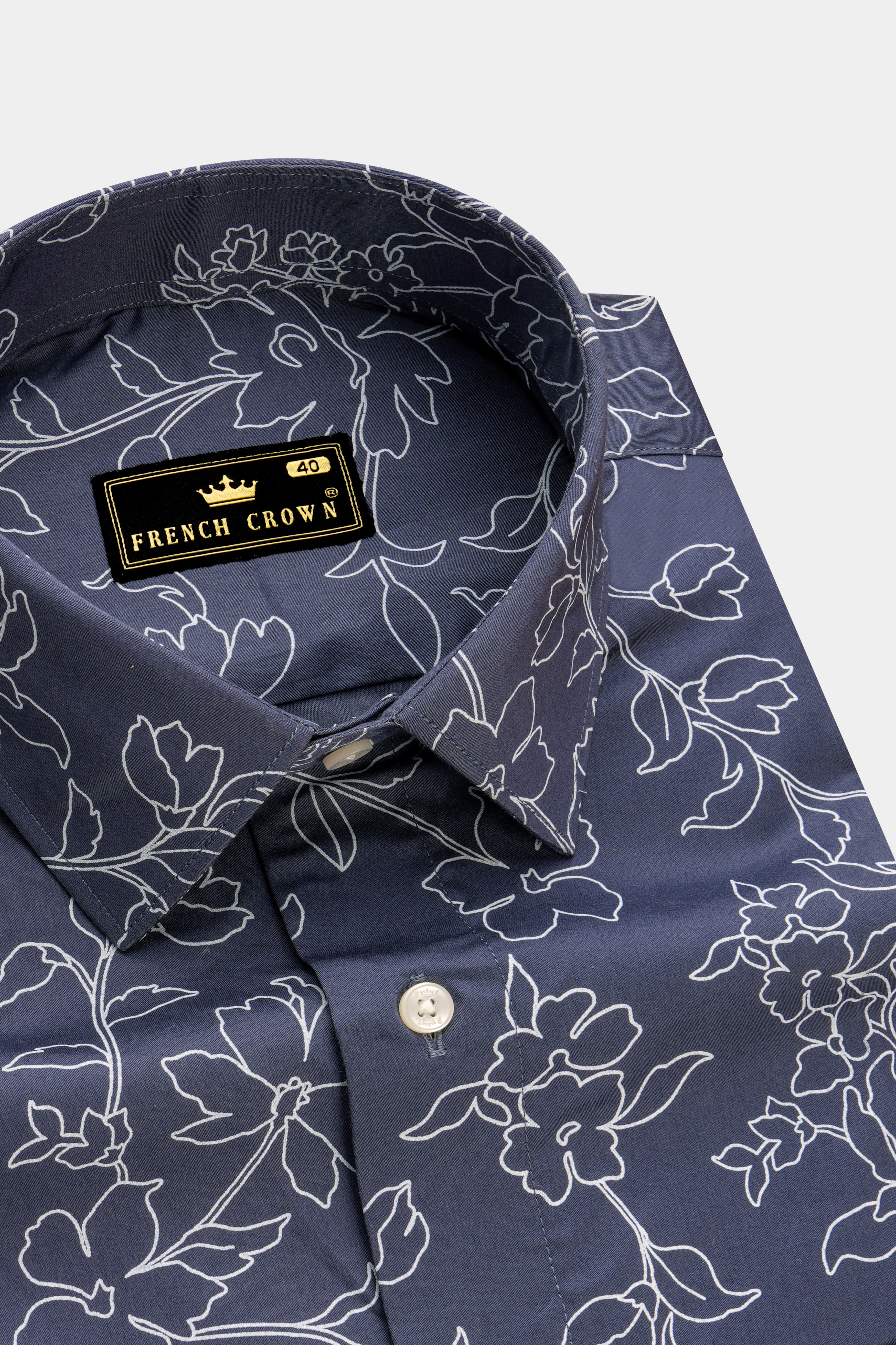 Mulled Wine Dark Gray and White Floral Printed Super Soft Premium Cotton Shirt