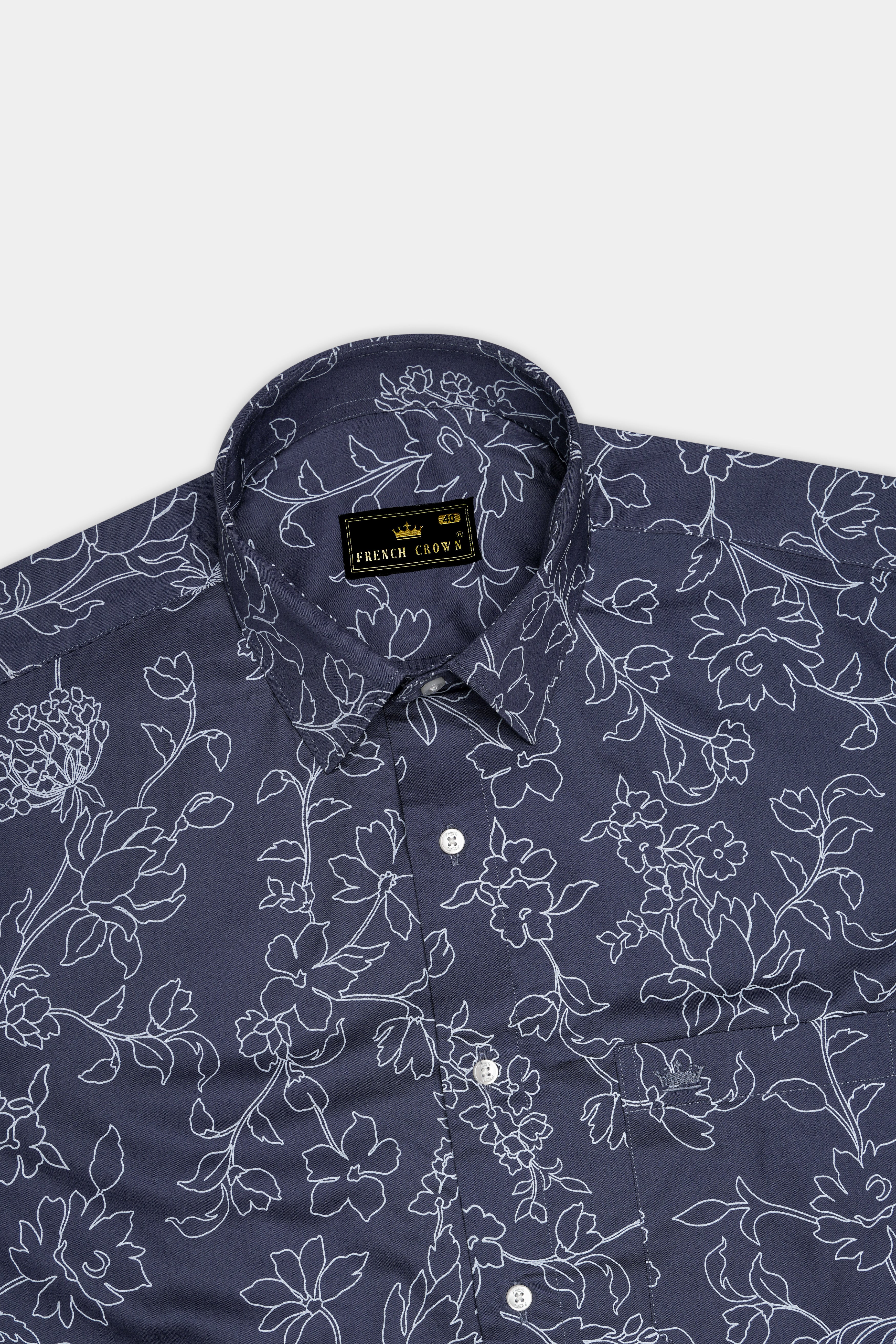 Mulled Wine Dark Gray and White Floral Printed Super Soft Premium Cotton Shirt