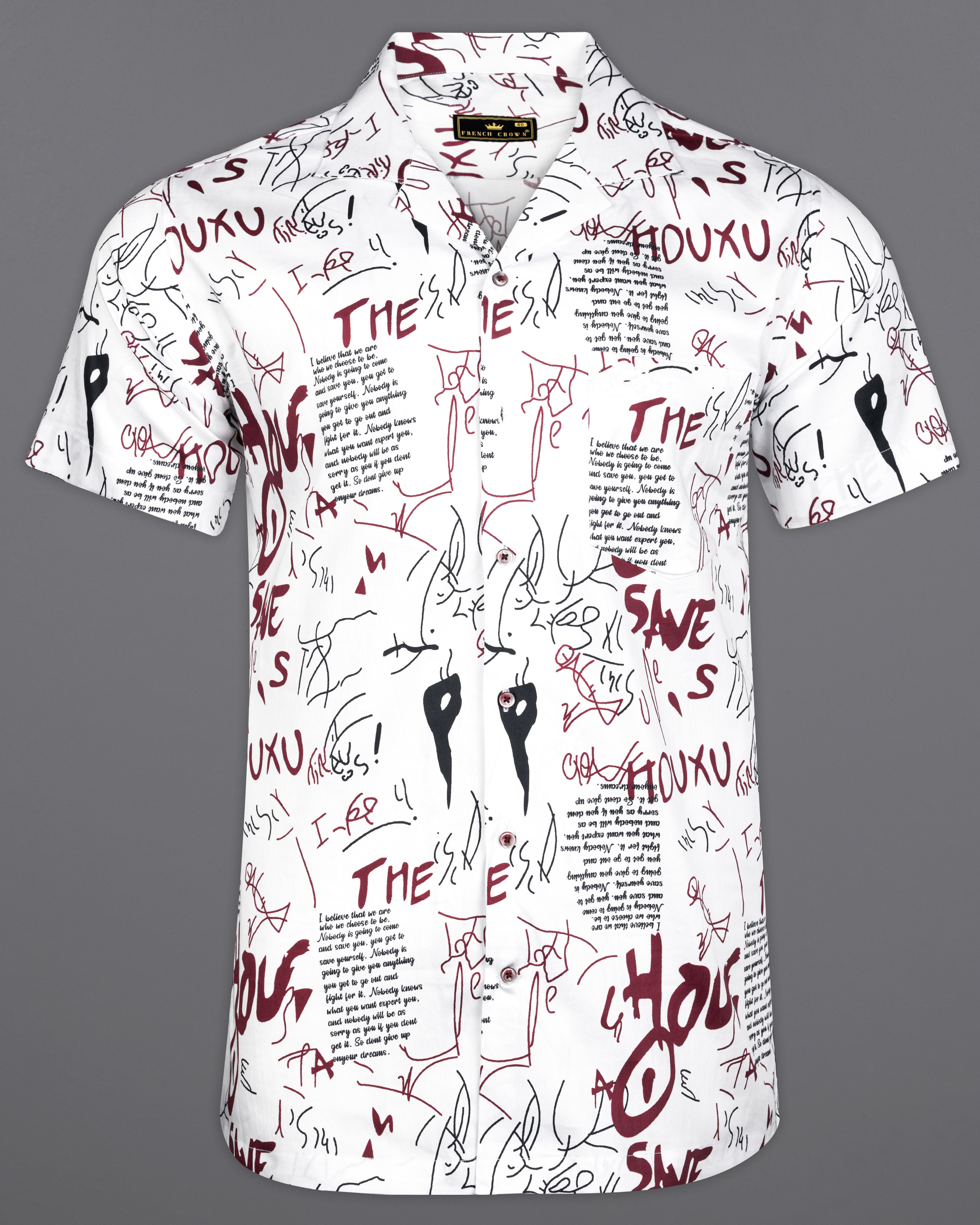 Bright White with Wine Doodle Printed Super Soft Shirt 9956-CC-SS-MN-38, 9956-CC-SS-MN-39, 9956-CC-SS-MN-40, 9956-CC-SS-MN-42, 9956-CC-SS-MN-44, 9956-CC-SS-MN-46, 9956-CC-SS-MN-48, 9956-CC-SS-MN-50, 9956-CC-SS-MN-52
