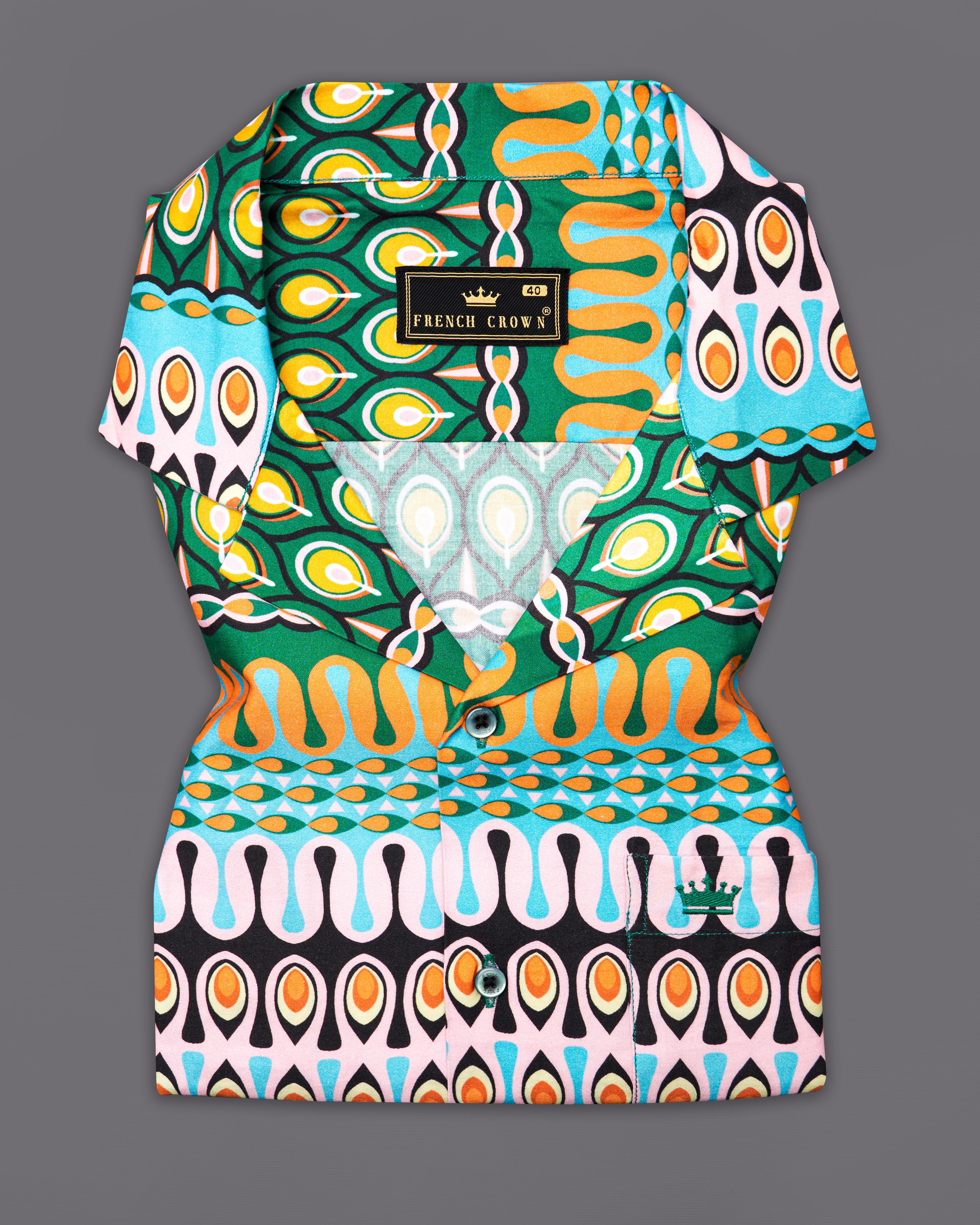 Aquamarine Green with Cantaloupe Orange Multicolour Ankara Pattern Super Soft Premium Cotton Shirt 9957-CC-SS-GR-38, 9957-CC-SS-GR-39, 9957-CC-SS-GR-40, 9957-CC-SS-GR-42, 9957-CC-SS-GR-44, 9957-CC-SS-GR-46, 9957-CC-SS-GR-48, 9957-CC-SS-GR-50, 9957-CC-SS-GR-52