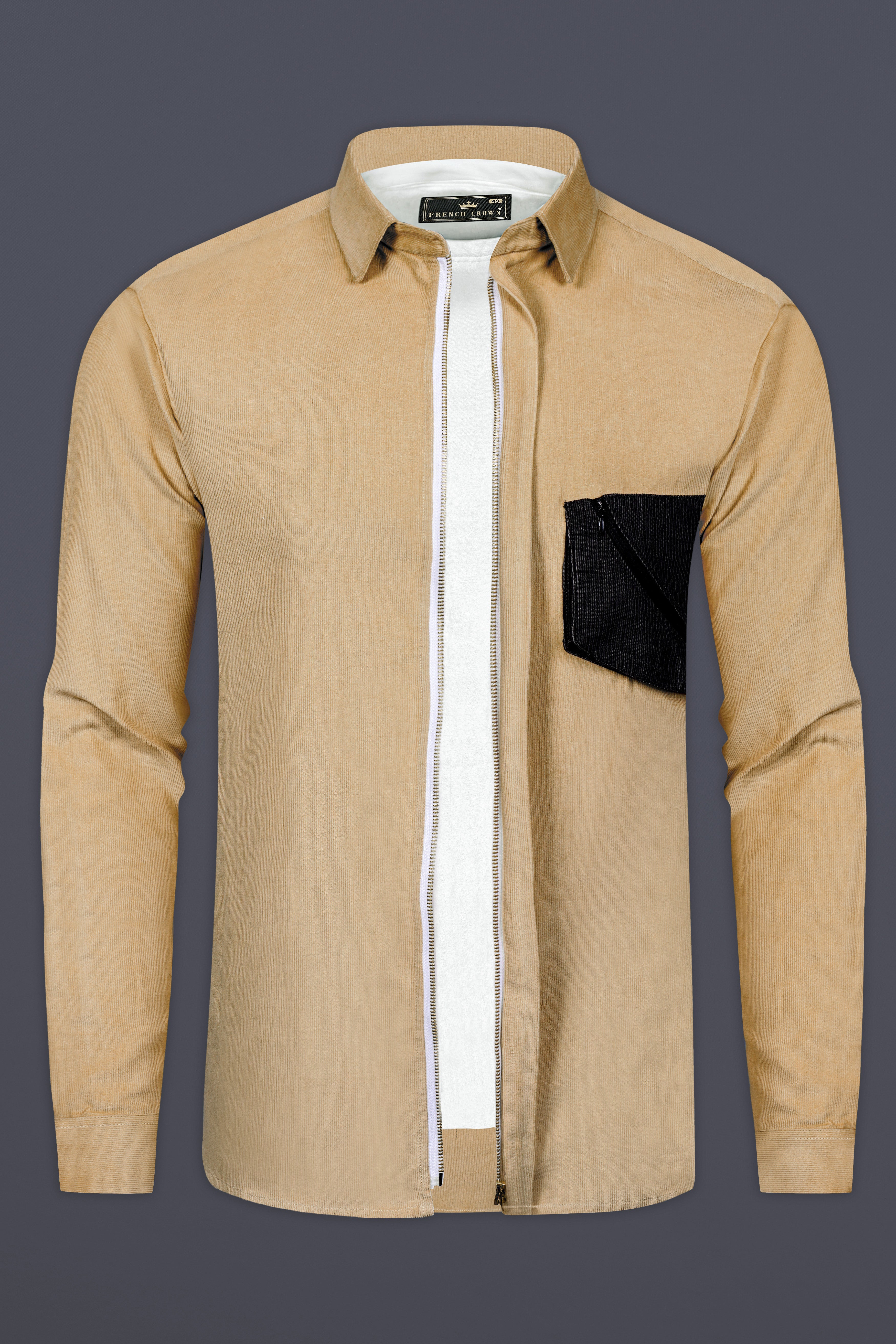 Brandy Brown Corduroy Designer Overshirt/Shacket With Zipper Fastening