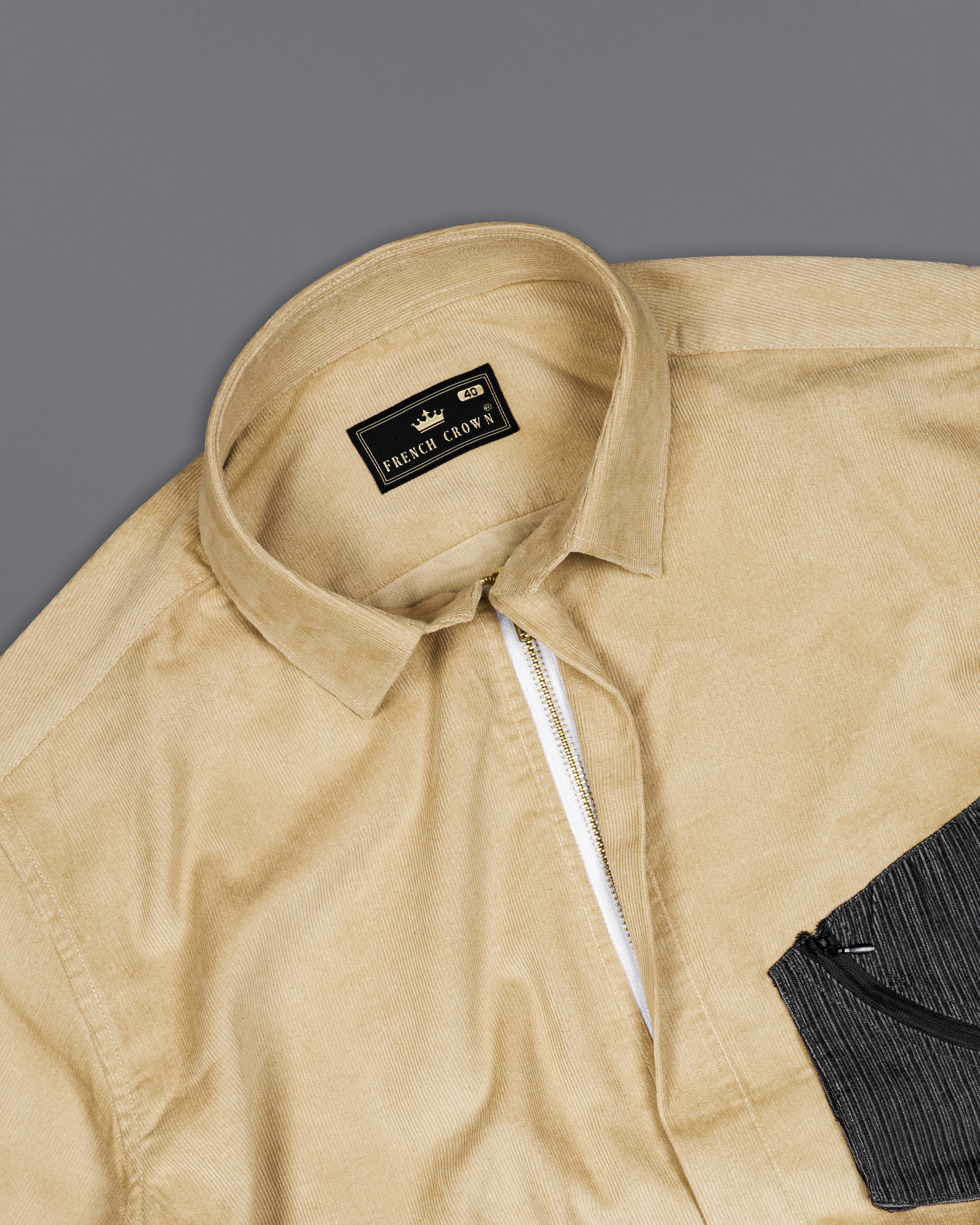 Brandy Brown Corduroy Designer Overshirt/Shacket With Zipper Fastening