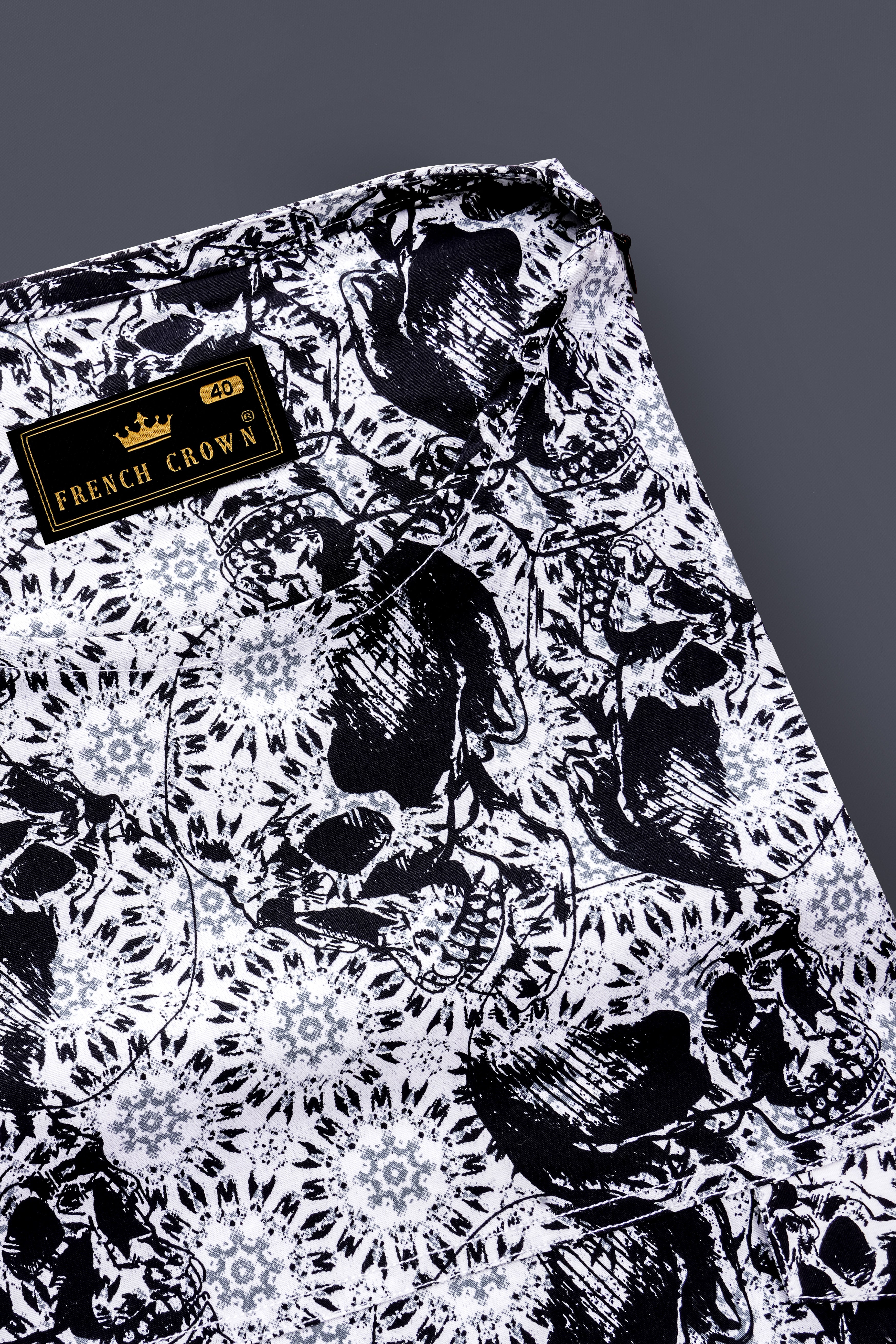 Bright White and Black Printed Premium Cotton Designer Bush Shirt