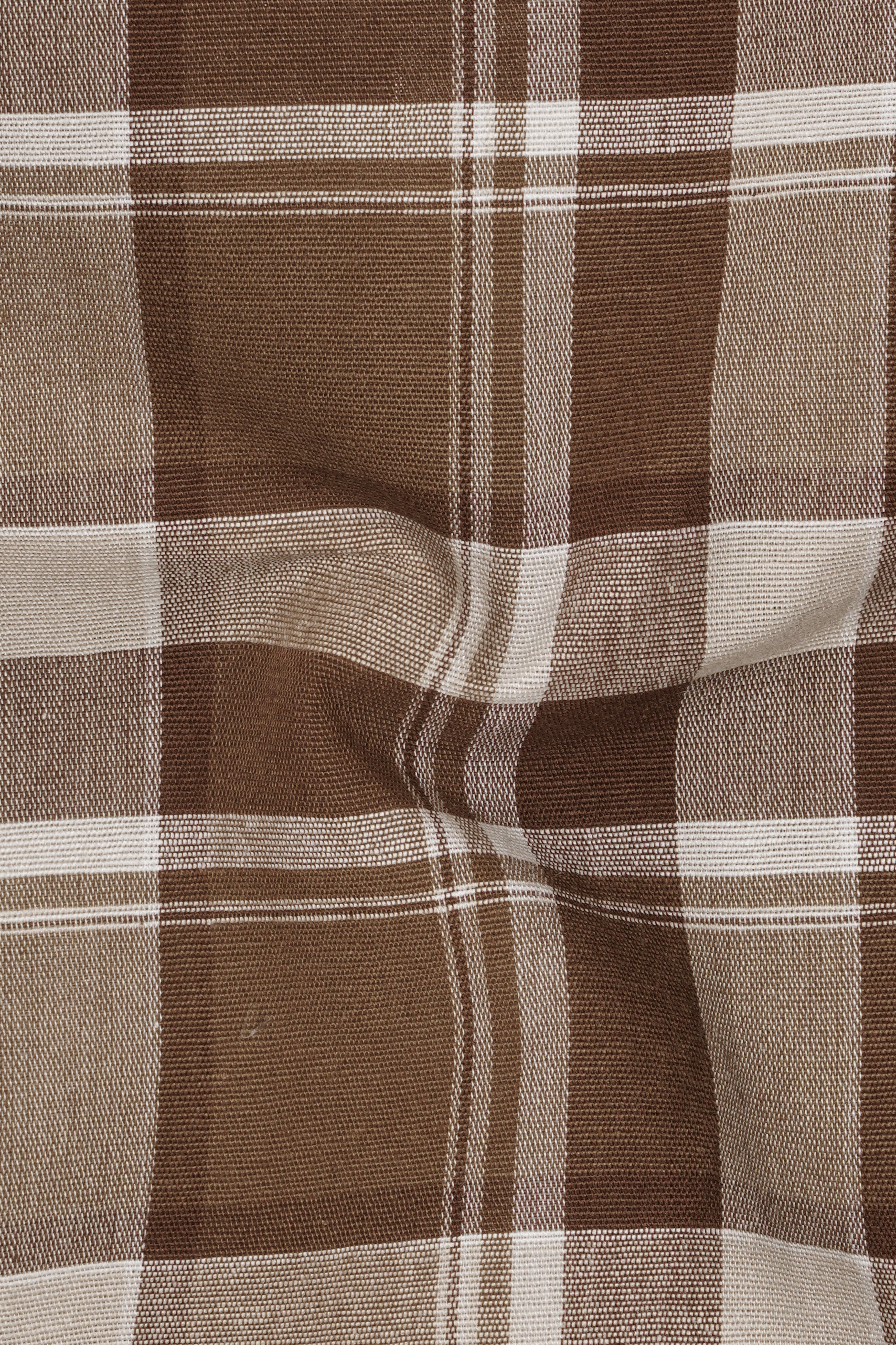 Spice Brown and White Plaid Chambray Button-Down Shirt
