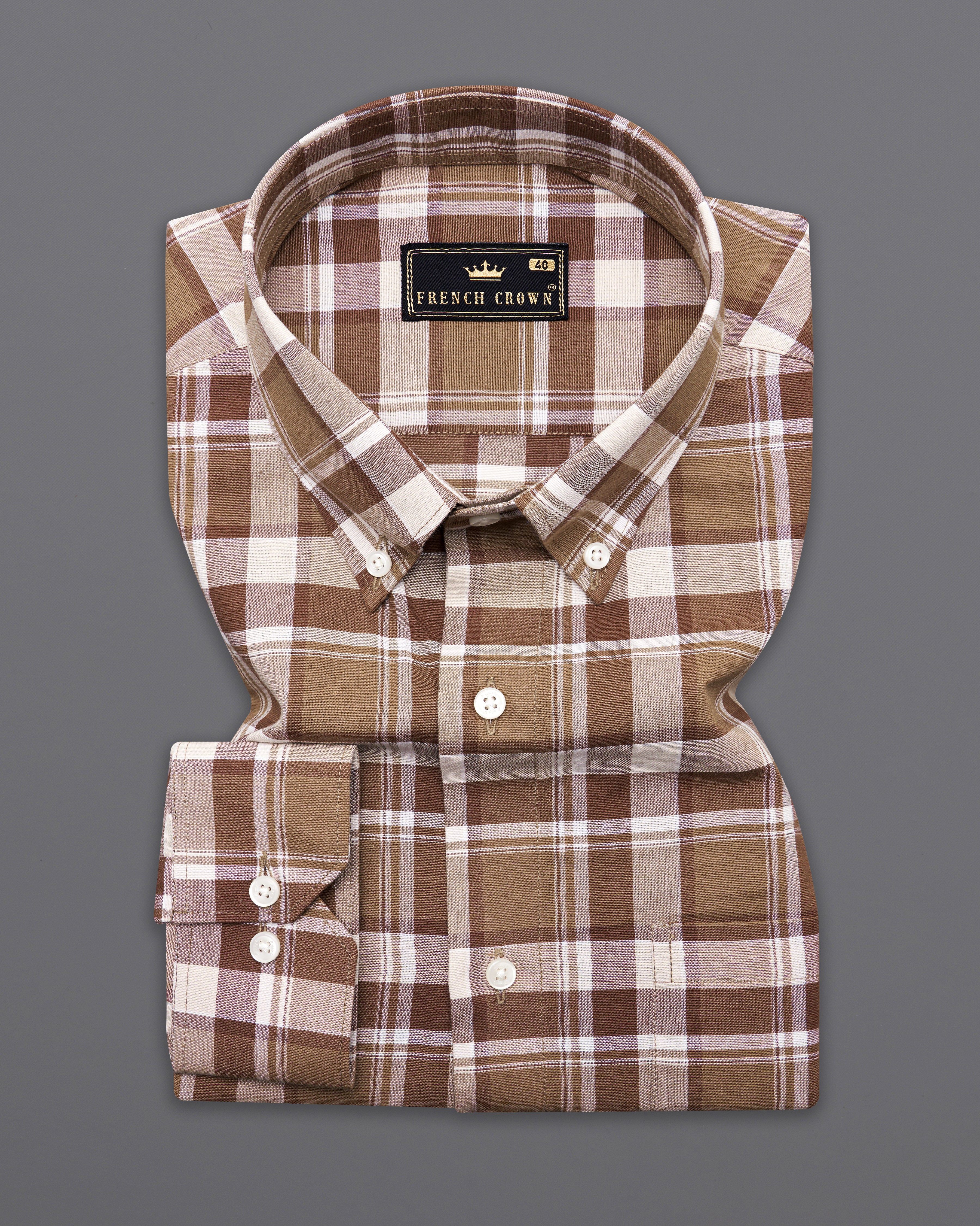 Spice Brown and White Plaid Chambray Button-Down Shirt 9993-BD-38, 9993-BD-H-38, 9993-BD-39, 9993-BD-H-39, 9993-BD-40, 9993-BD-H-40, 9993-BD-42, 9993-BD-H-42, 9993-BD-44, 9993-BD-H-44, 9993-BD-46, 9993-BD-H-46, 9993-BD-48, 9993-BD-H-48, 9993-BD-50, 9993-BD-H-50, 9993-BD-52, 9993-BD-H-52