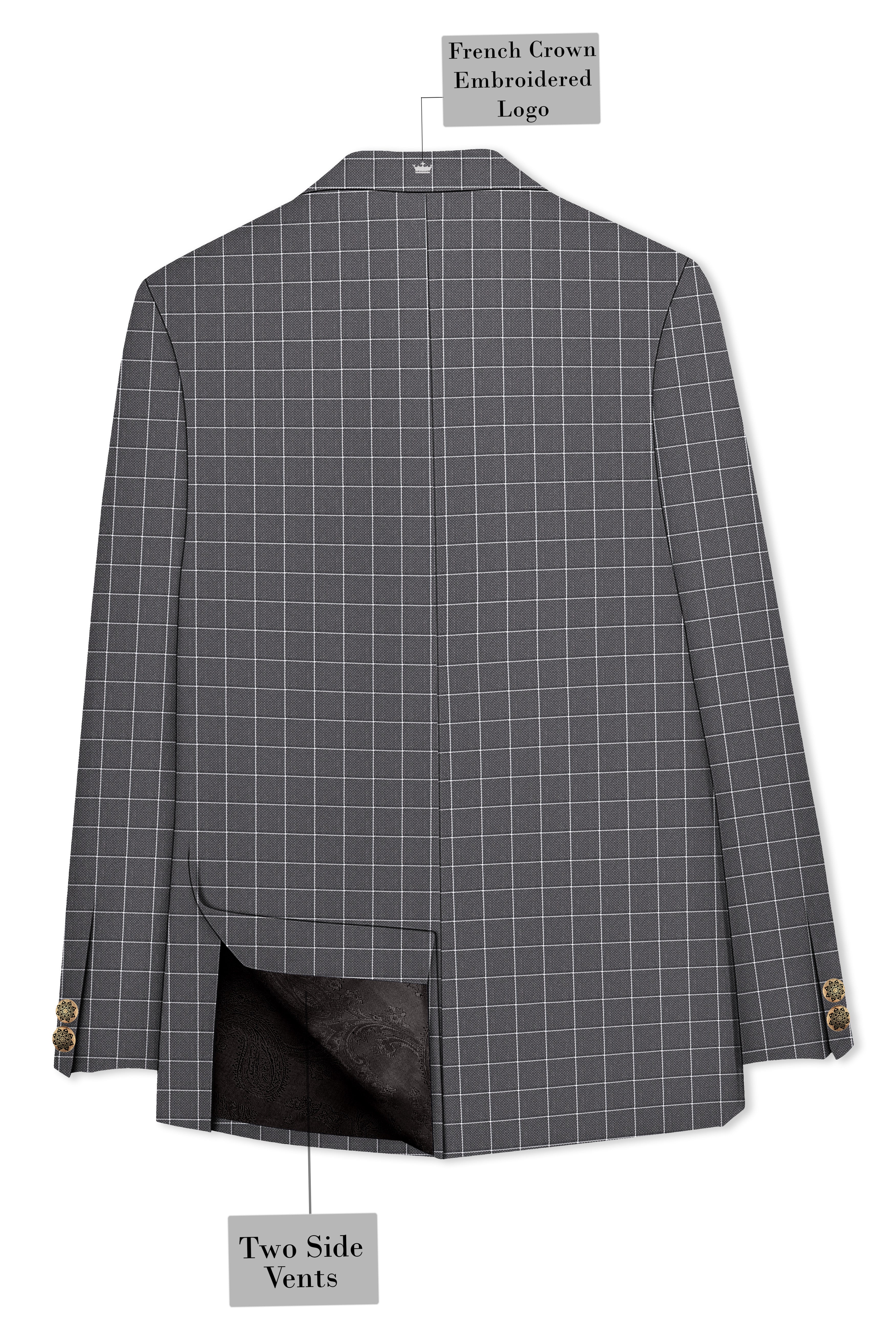 Mortar Gray Checkered Cross Placket Bandhgala Suit