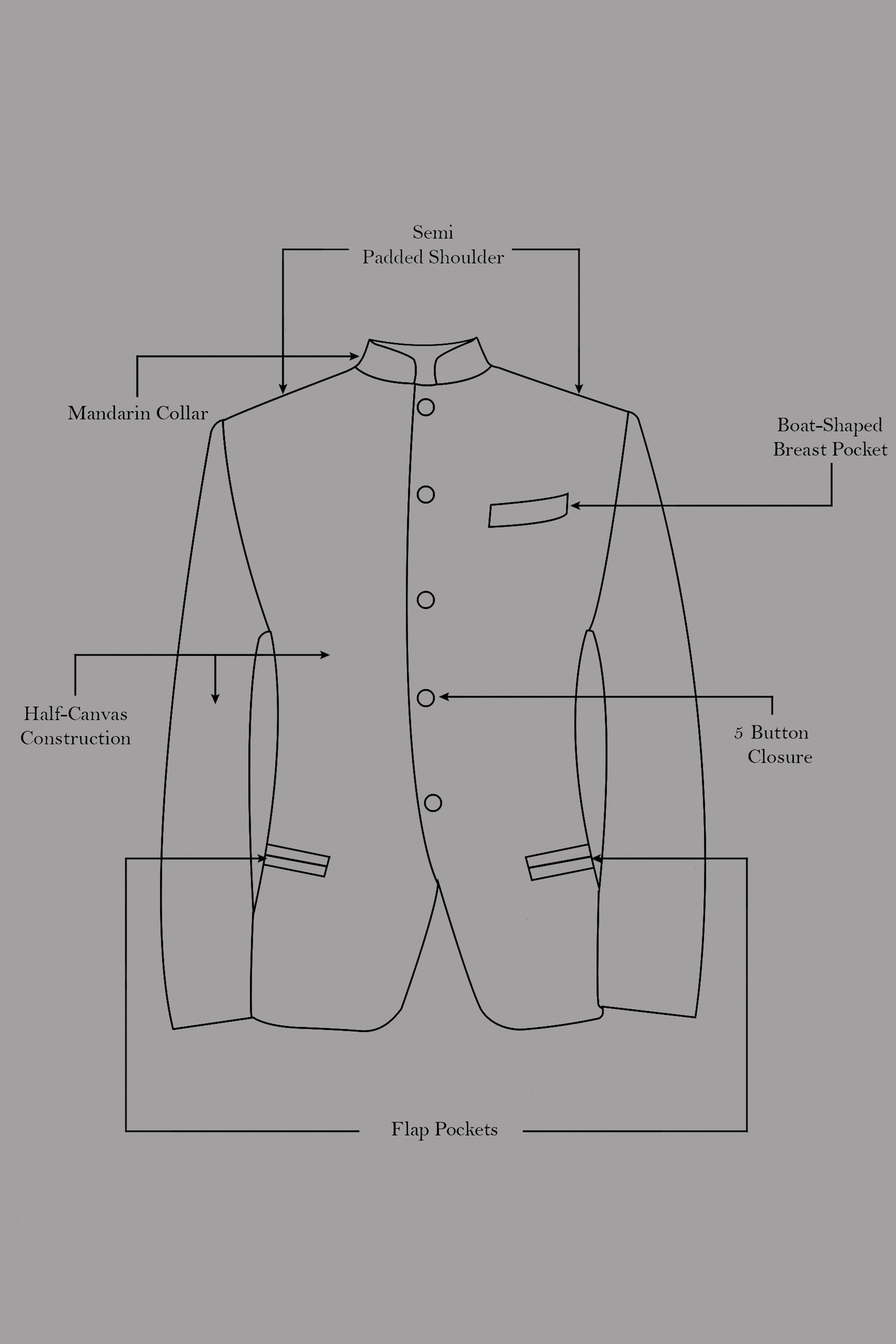 Jade Black Stone Work Wool Rich Bandhgala Designer Suit