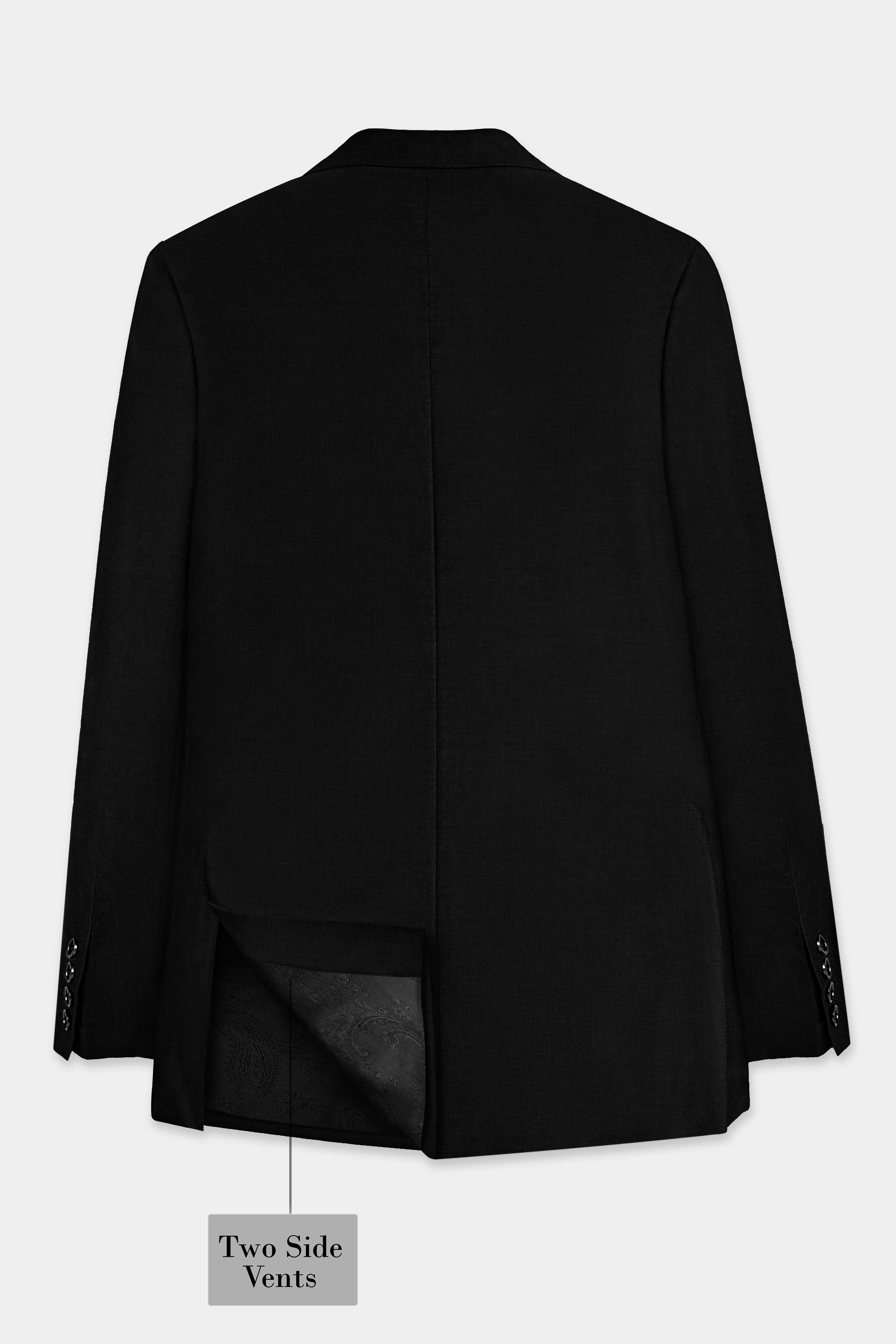 Jade Black Solid Double Breasted Tweed Blazer