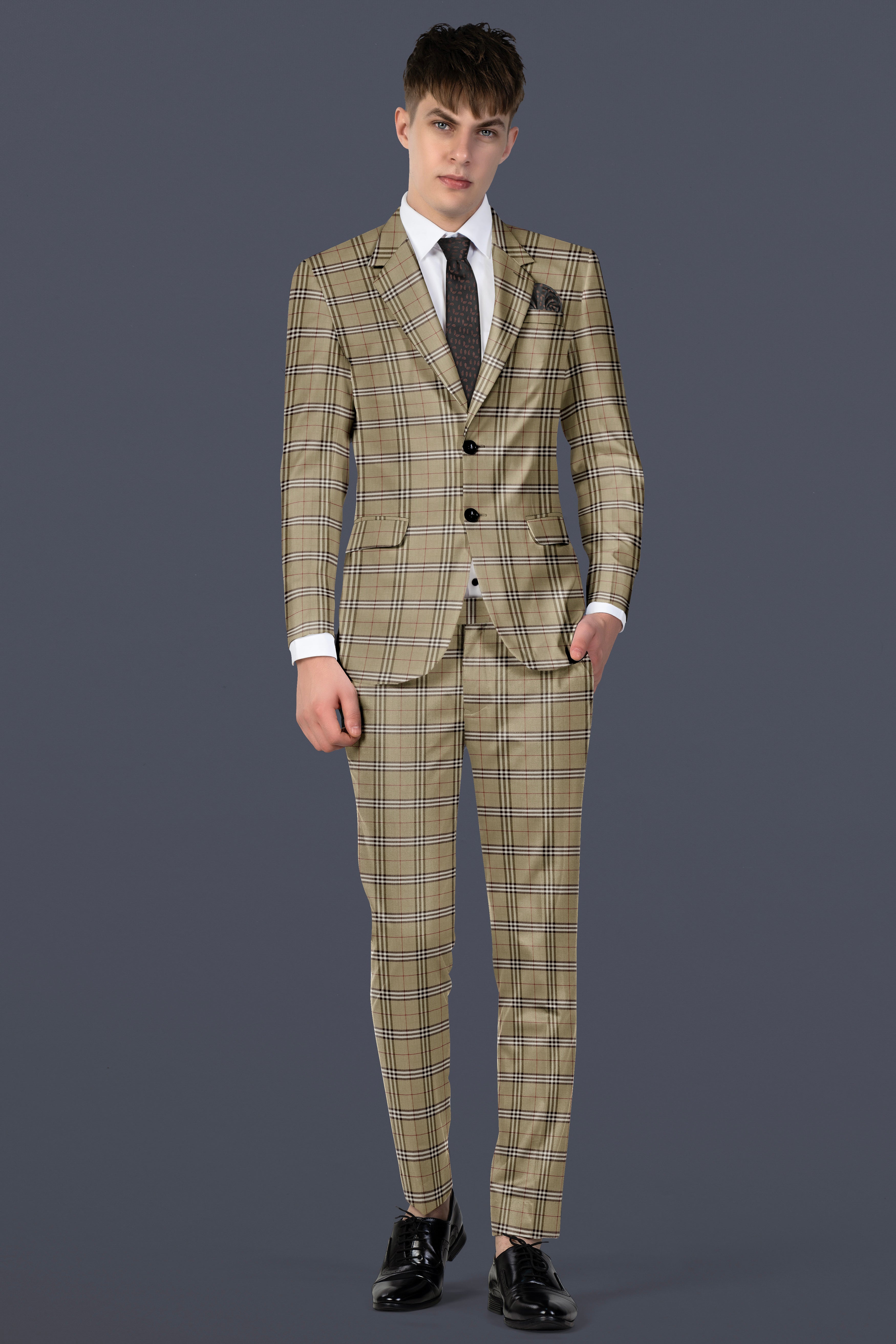 Sandrift Cream with White Plaid Wool Blend Blazer