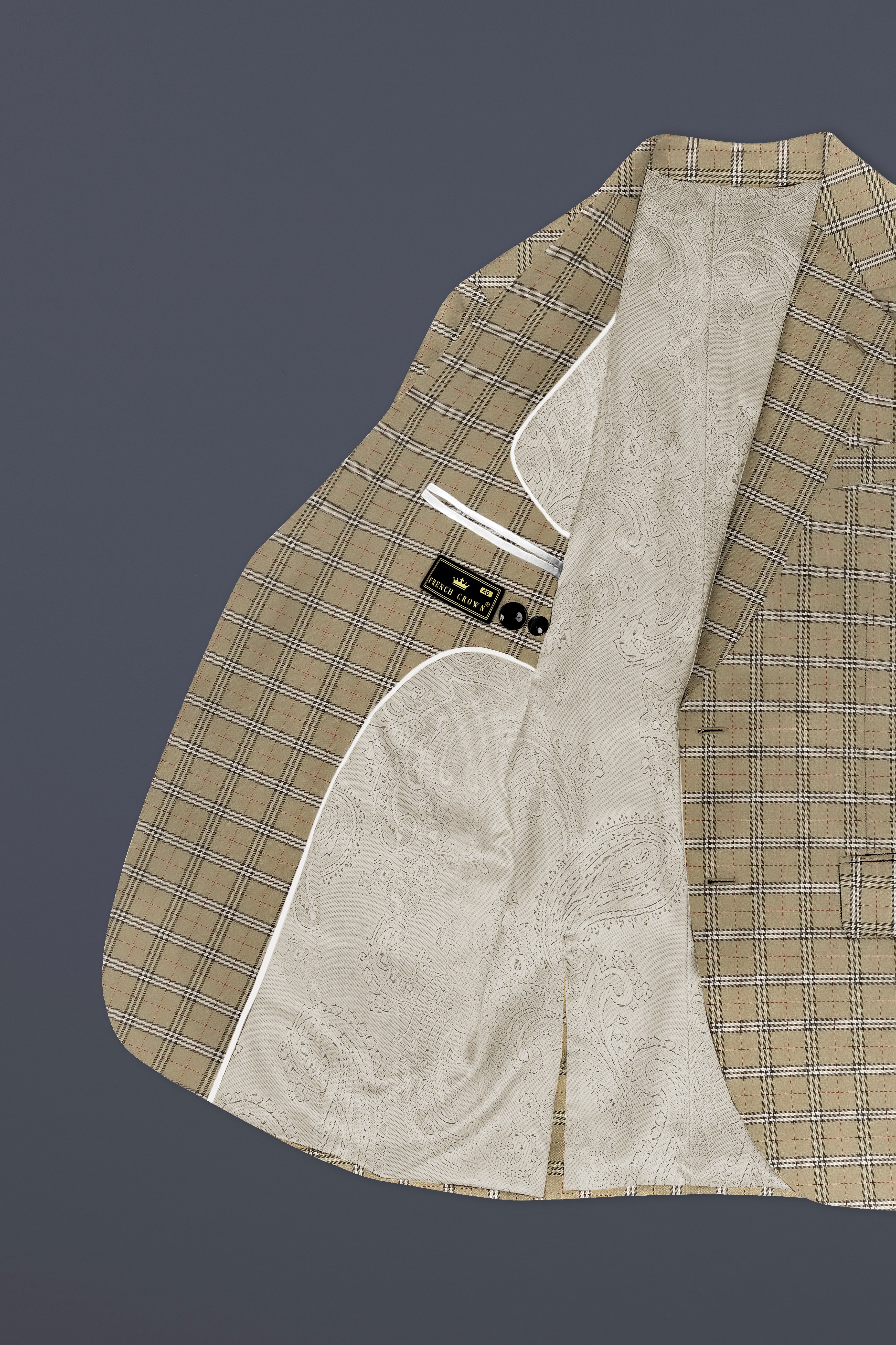 Sandrift Cream with White Plaid Wool Blend Blazer