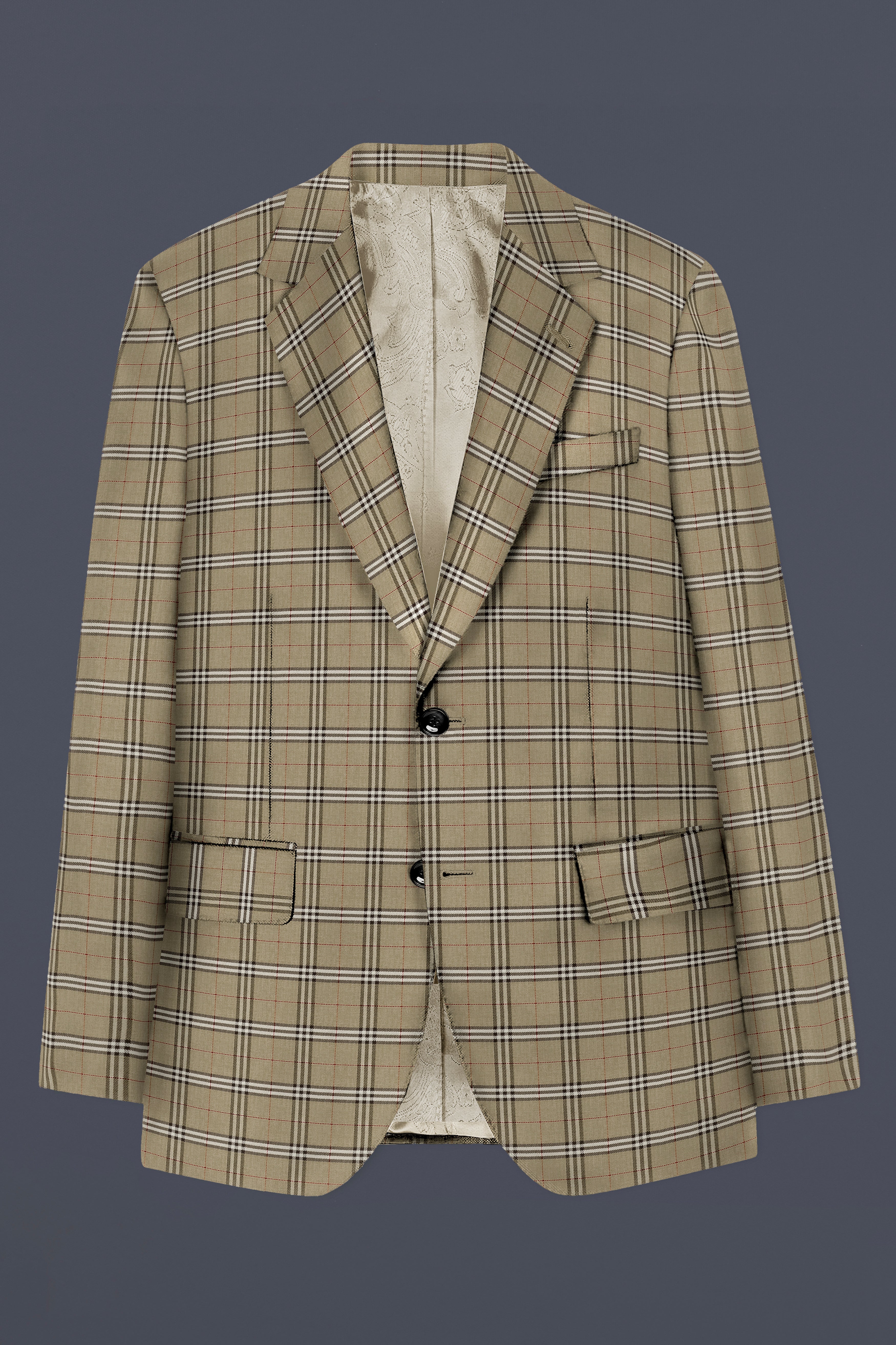 Sandrift Cream with White Plaid Wool Blend Blazer